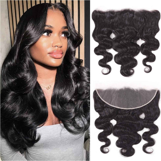 Olsmkis Body Wave HD Lace Frontal 13x4 14 Inch Ear to Ear Transparent Lace Front Closure 100% Unprocessed Brazilian Virgin Human Hair 13 x 4 Pre Plucked with Baby Hair 180% Density Natural Black