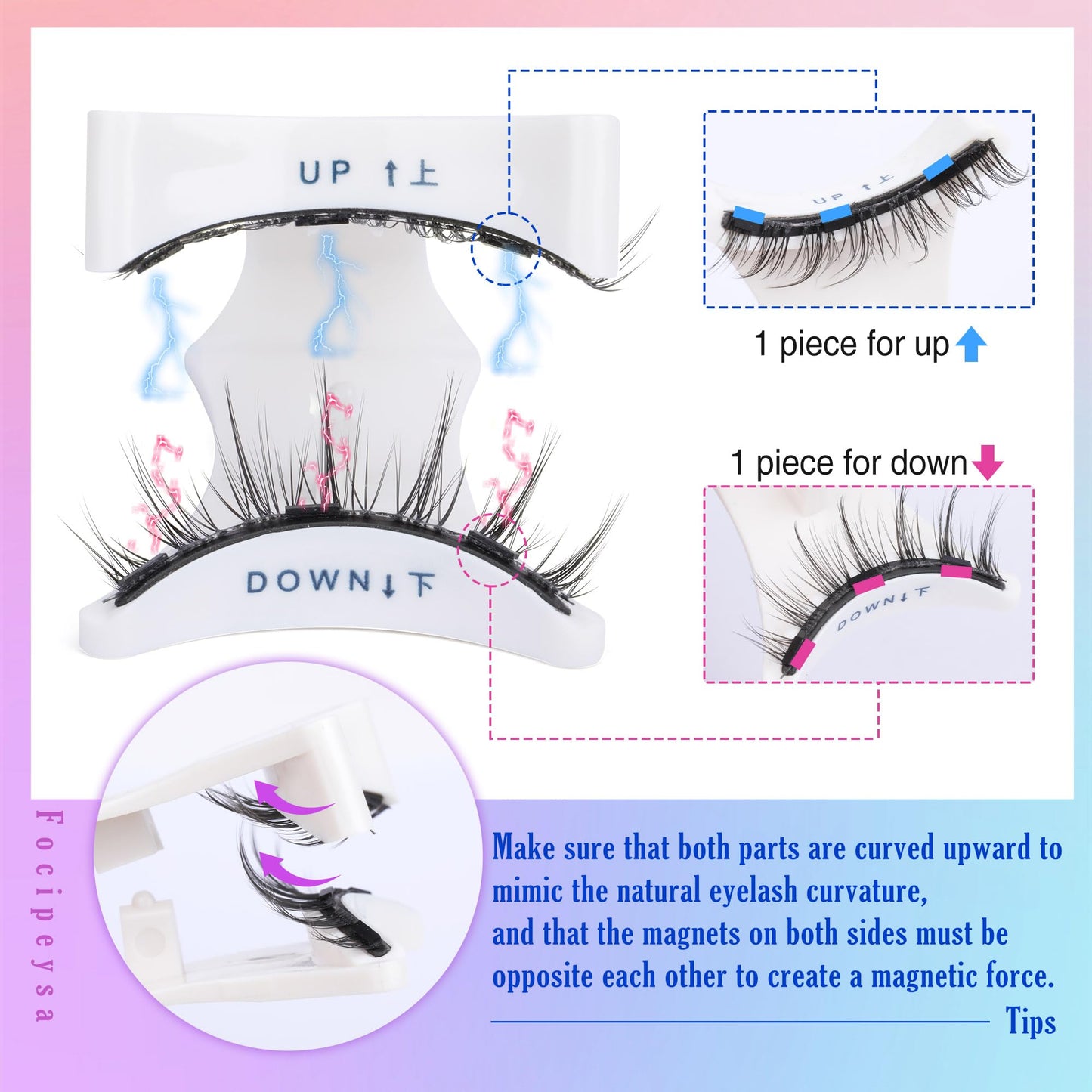 Focipeysa Magnetic Eyelashes Manga Look, 2 Pair Reusable Magnetic Lashes with Applicator, No Glue Needed Magnetic Eyelashes, Natural Look Magnetic Lashes Kit, Easy to Wear and Remove No Glue