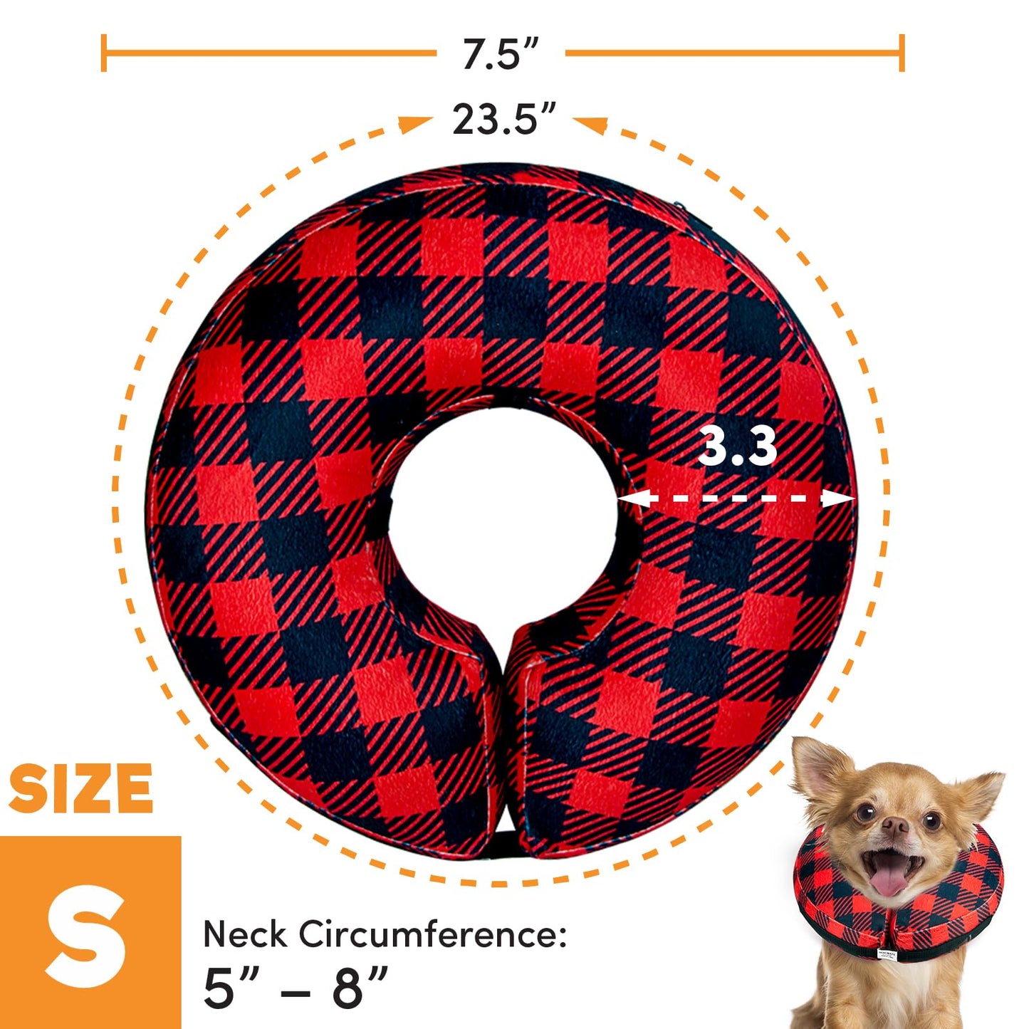 BENCMATE Protective Inflatable Collar for Dogs and Cats - Soft Pet Recovery Collar Does Not Block Vision E-Collar (Small, Plaid)