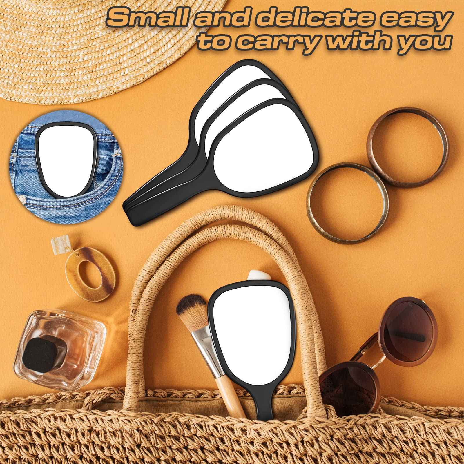Namalu 60 Pcs 7.08 x 3.14 Inch Hand Handheld Mirror with Handle Plastic Compact Travel Makeup Cosmetic Mirror Small Personal Portable Hand Held Mirror for Home Vanity Camping (Black)