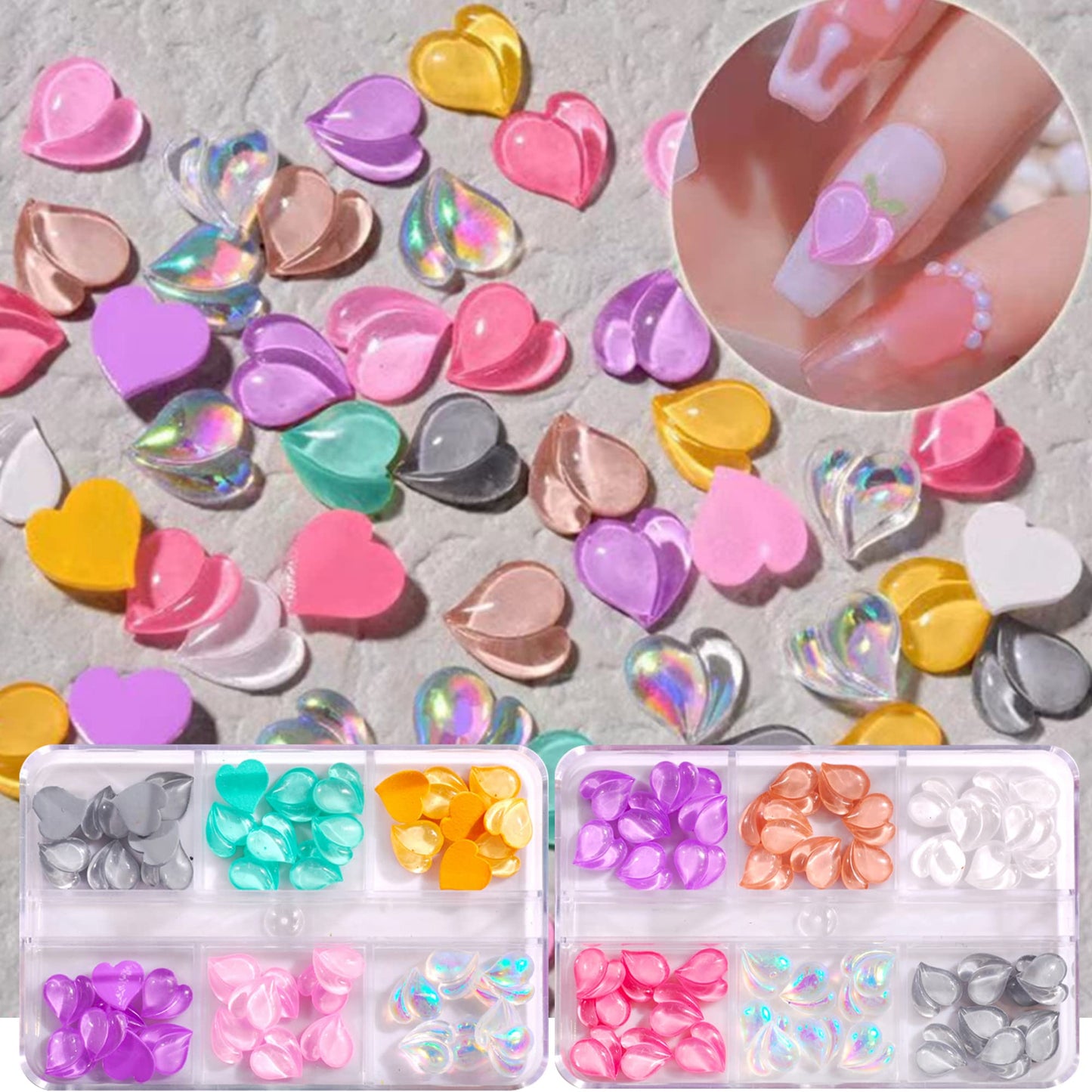 Hisenlee AB Color Crystal Nail Art Rhinestone Sparkle Acrylic Manicure Accessories For DIY Nail Art Decorations 4 Boxes/Set (Peach)