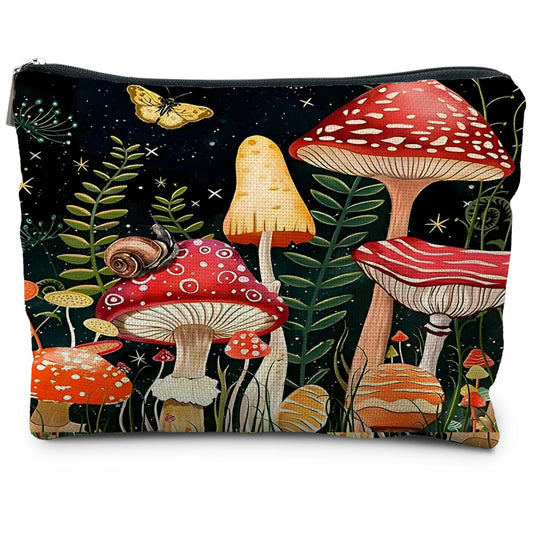 RYYCDOI Cottagecore Mushroom Makeup Bag, Mushroom Gifts for Women, Gifts for Mushroom Lovers, Botanical Mushroom Cosmetic Bags for Women, Mushroom Stuff, Mushroom Accessories for Women