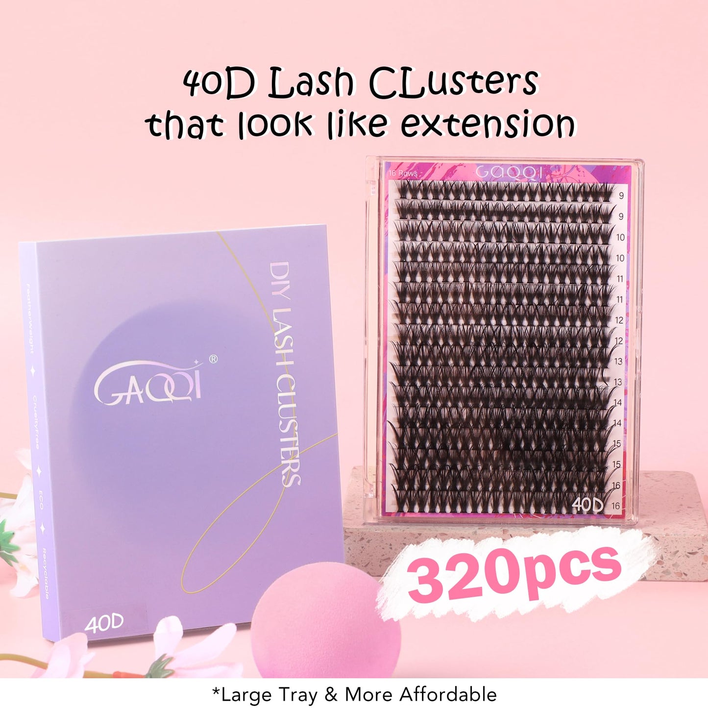 GAQQI Lash Clusters 320Pcs Individual Lashes 40D Mixed 9-16mm Eyelash Clusters D Curl Lash Clusters Look Like Mink Eyelash Extensions Thin Band Soft to Use Self Application(40D-DMIX)