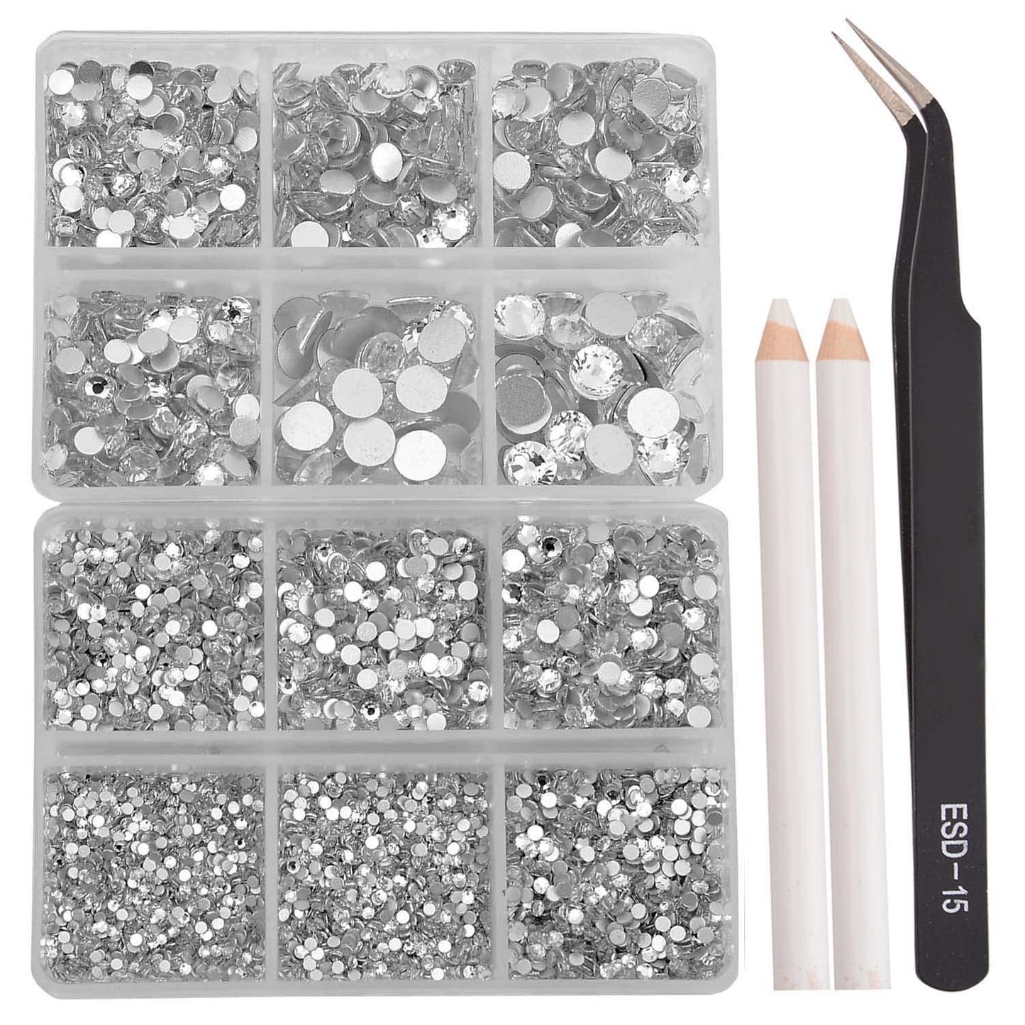 NCB 8000pcs Non Hotfix Rhinestones 10 Sizes Flatback Crystal Glass Rhinestones with Tweezers and Picking Pen for Nail Art Clothes Bags Phone Decorations Crafts DIY (001 Crystal Mix SS3-SS30)