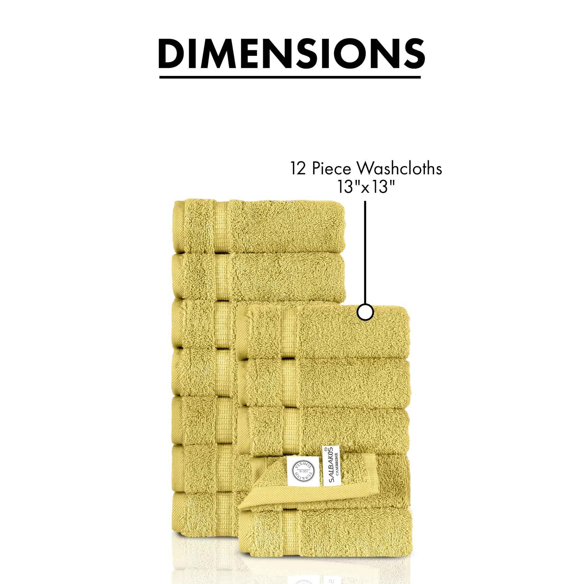 SALBAKOS 100% Turkish Cotton Washcloth Set of 12 13x13 inch | Heirloom Quality | Hotel & Spa Collection | Ultra Soft, Super Absorbent, Washcloth Towels | Made in Turkey (Yellow, 12 Washcloths)