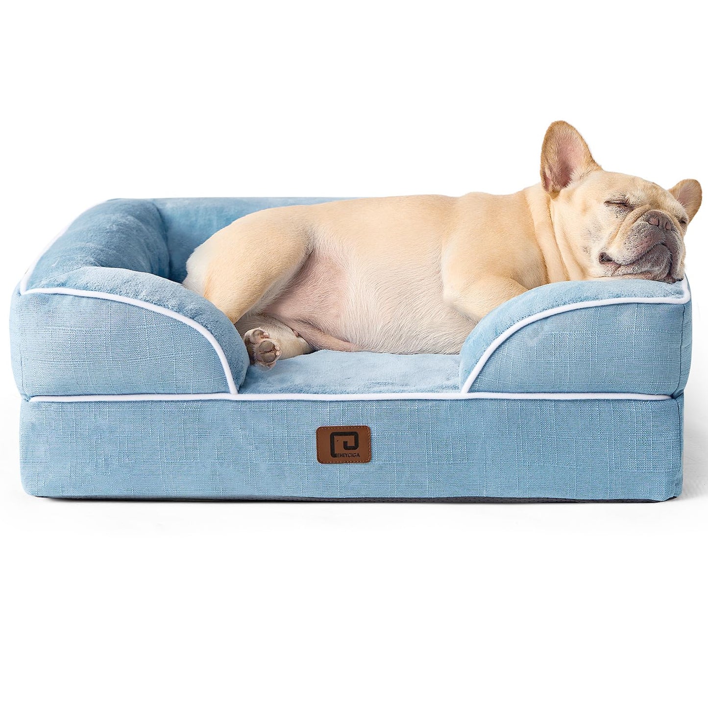 EHEYCIGA Orthopedic Dog Bed for Small Dogs, Waterproof Memory Foam Small Dog Beds with Sides, Non-Slip Bottom and Egg-Crate Foam Medium Dog Couch Bed with Washable Removable Cover, Washed Blue