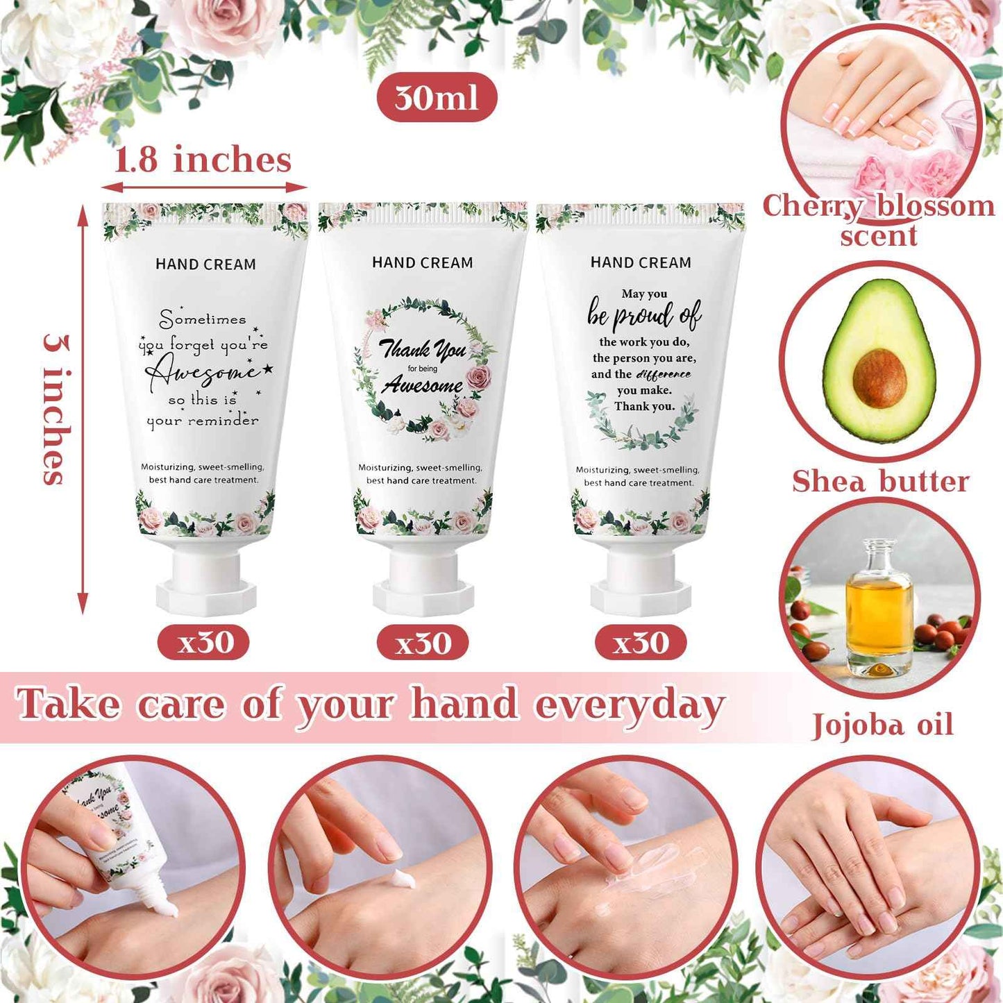 Dansib 90 Pcs Christmas Employee Appreciation Gifts Bulk Team Coworker Xmas Thank You Employees Hand Cream Inspirational Travel Size Hand Lotion for Christmas Stocking Stuffers Teachers Staff