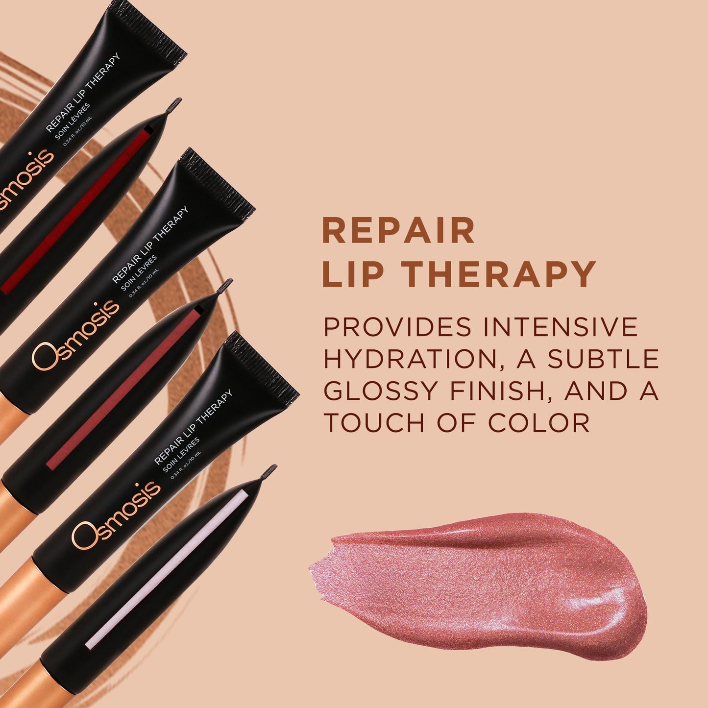 OSMOSIS Repair Lip Therapy, Nourishing Tinted Lip Gloss, Deep Hydration, Ultra Soft, Healthy Lips, Blush, 0.34 Oz