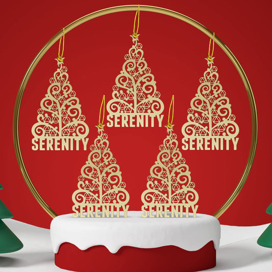 5 Pack AA Serenity Tree Sobriety Christmas Ornaments Set | Alcoholics Anonymous Sober Recovery Gifts | Stamped Brass