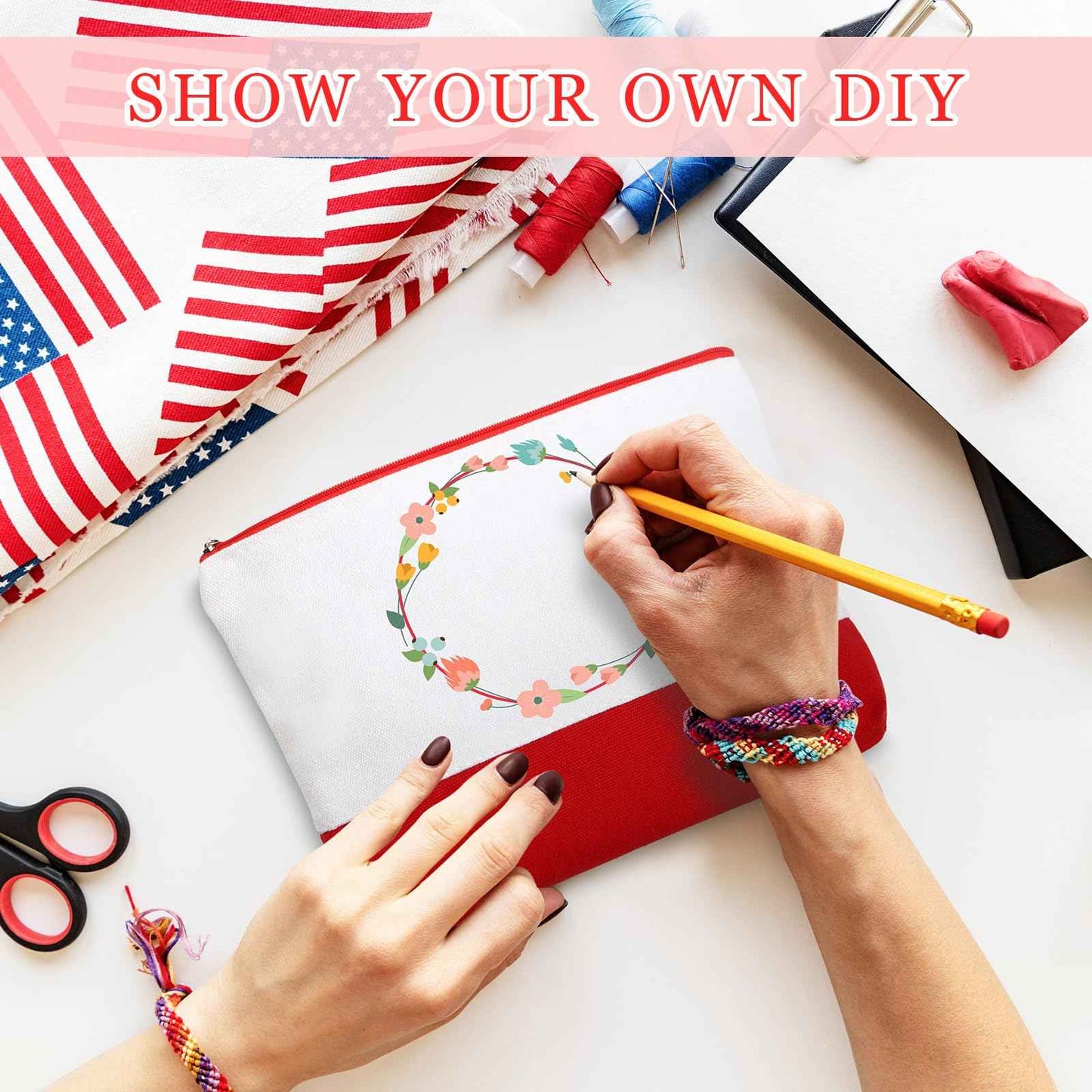 Sweetude 24 Pcs Canvas Cosmetic Bags Bulk 9.84 x 5.12 x 1.97 Inches DIY Blank Makeup Organizer Bag with Zipper Multi Purpose Canvas Pencil Pouch Toiletry Pouch for Women Travel