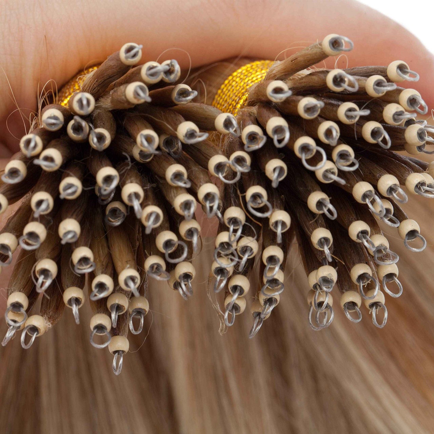S-noilite Nano Ring Human Hair Extensions Pre Bonded Nano Bead Tip Hairpieces Balayage Highlighted Cold Fusion Micro Link Loop Remy Hair 50g 50 Strands For Women 18" #12/613 Golden Brown/Bleach Blonde