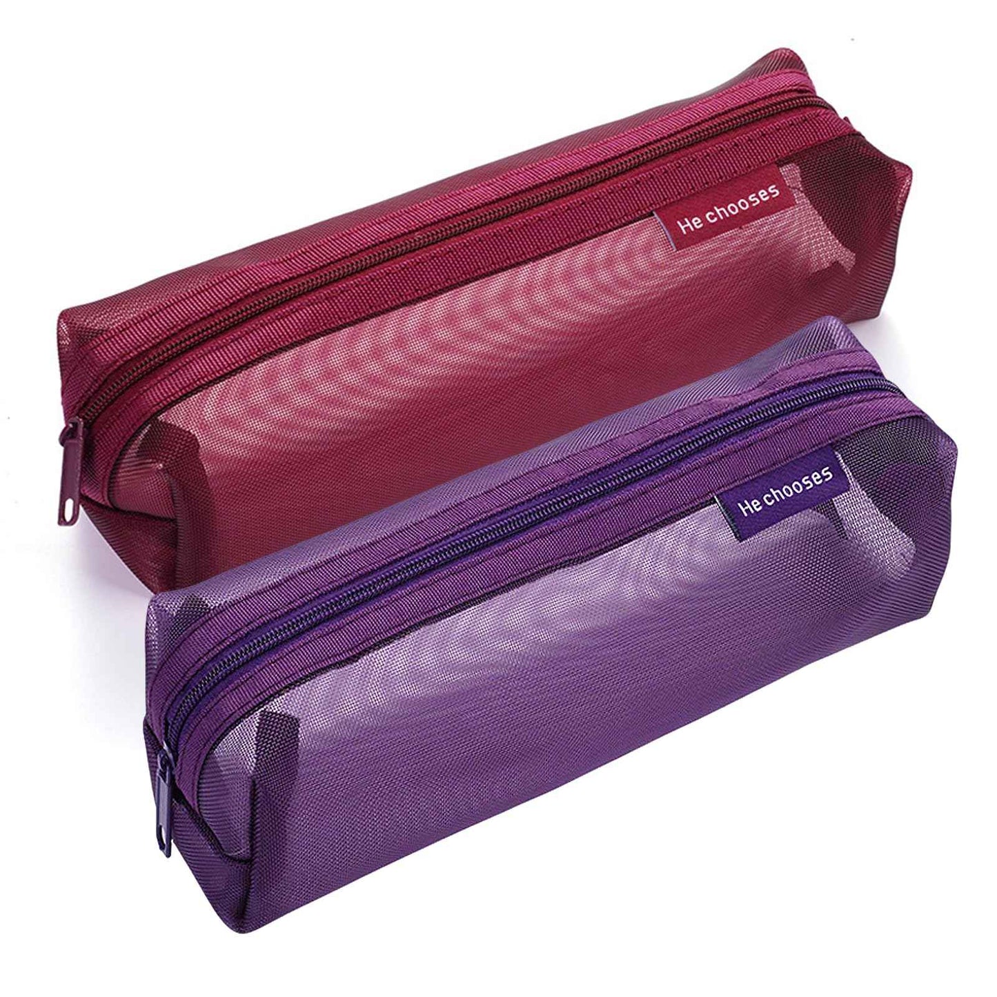 Gidary Mesh Cosmetic Bag Portable Clear Makeup Bags Mesh Zipper Pouch for Home Office Travel Accessories Organizer (2PCS Red & Purple)