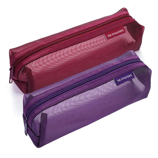 Gidary Mesh Cosmetic Bag Portable Clear Makeup Bags Mesh Zipper Pouch for Home Office Travel Accessories Organizer (2PCS Red & Purple)