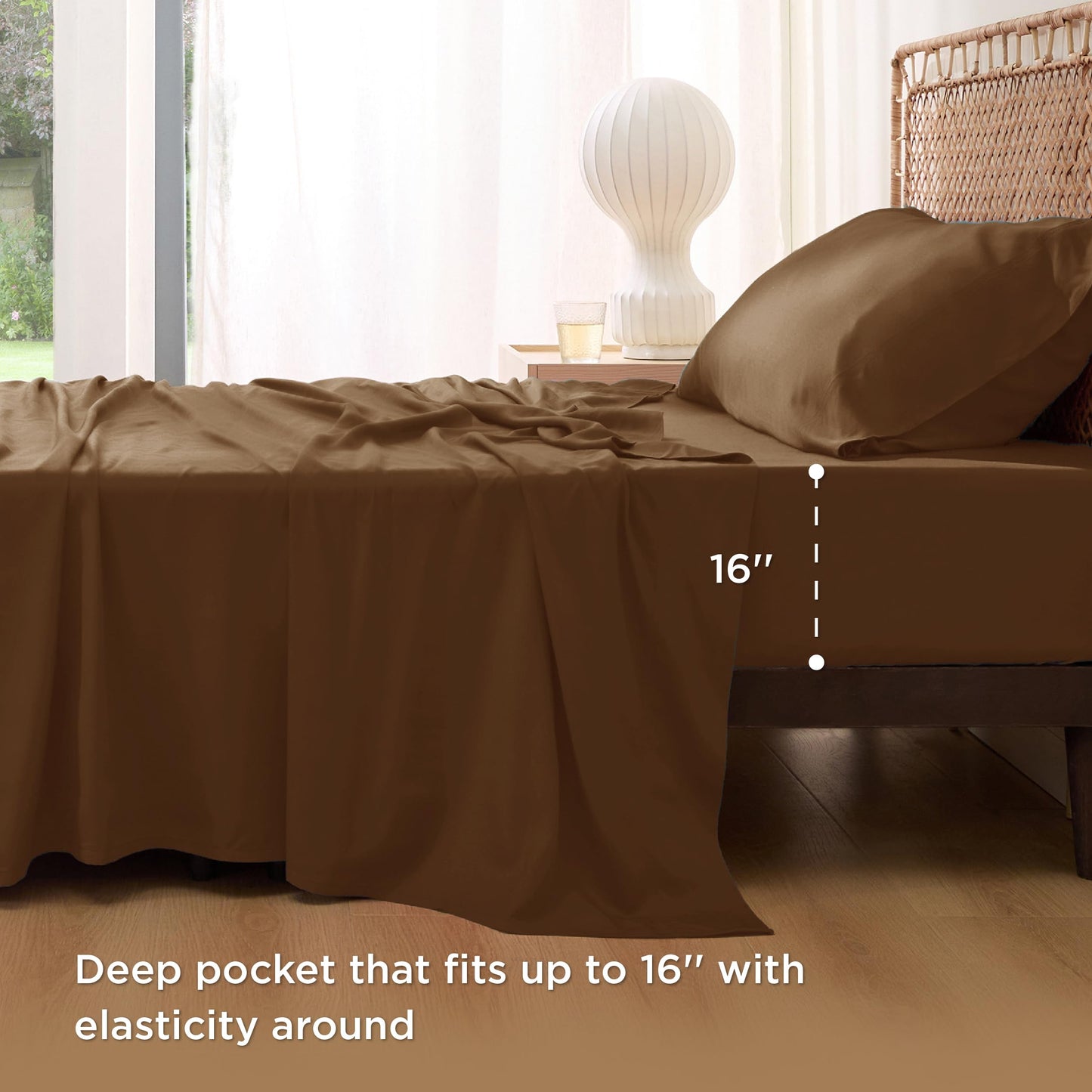 Bedsure Twin Sheets Set, Cooling Sheets Twin Size Bed Set, Rayon Derived from Bamboo, Twin Size Sheets, Breathable & Soft Bed Sheets, Hotel Luxury Silky Bedding Sheets & Pillowcases, Brown