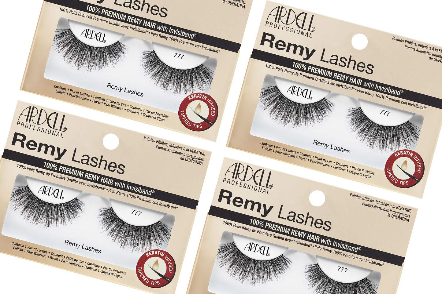 Ardell Remy Lashes 777, Premium Grade Remy Hair False Lashes with Invisiband, 4 pairs