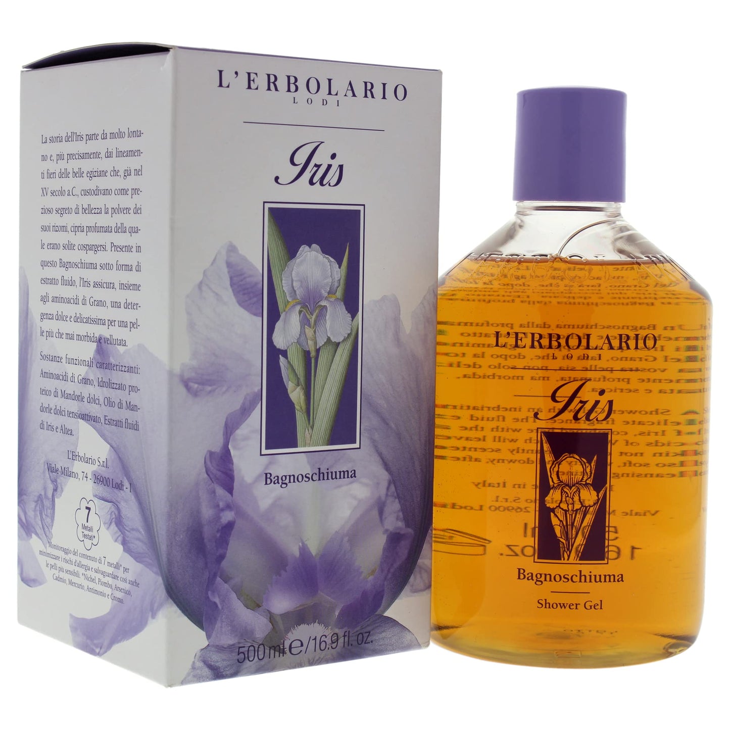 L'Erbolario Iris Shower Gel - Fragrant And Relaxing Bath Foam - Powdery Scent - Provides Gentle And Delicate Cleansing Action - Leaves Skin Softer And Smoother Than Ever - Paraben Free - 16.9 Oz