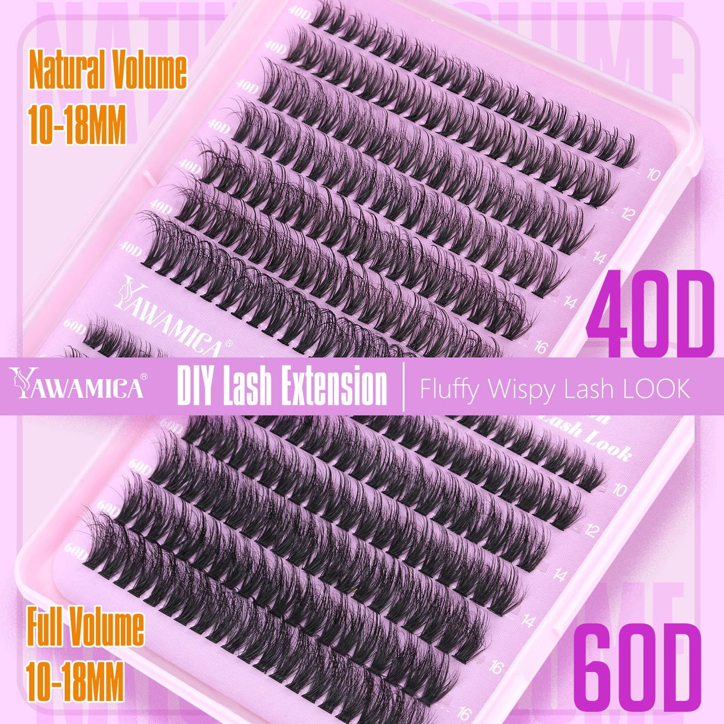 Yawamica Fluffy Eyelash Clusters Lash Extension 40D+60D Volume Individual Lashes Wispy 280pcs Lash Clusters Eyelash Extensions 10-18mm D Curl Cluster Lashes DIY Eye Lash at Home