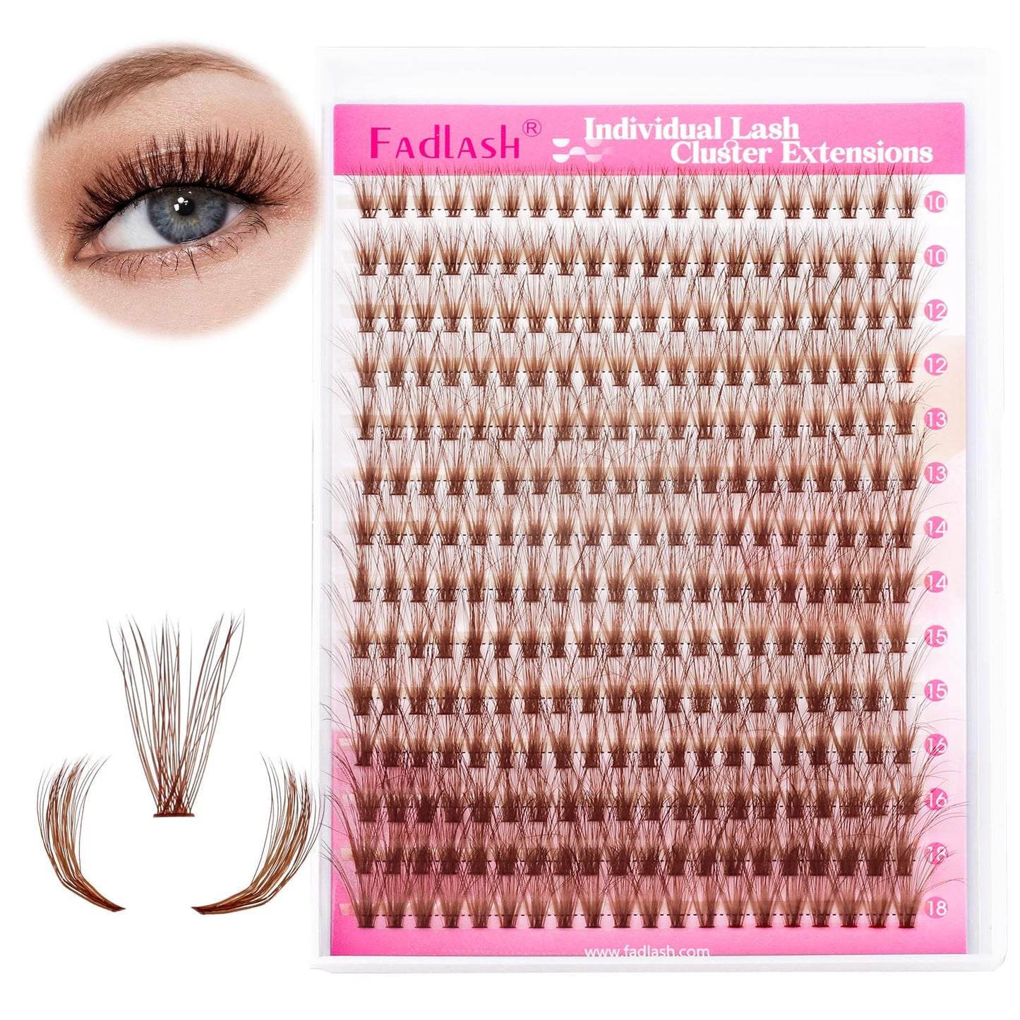 Brown Lash Clusters D Curl Individual Lashes 40D 10-18mm Cluster Eyelash Extensions Fluffy Mixed Tray 3D Effect Volume Soft DIY Lash Extension Kit at Home (40D-0.07-D,10-18mm)