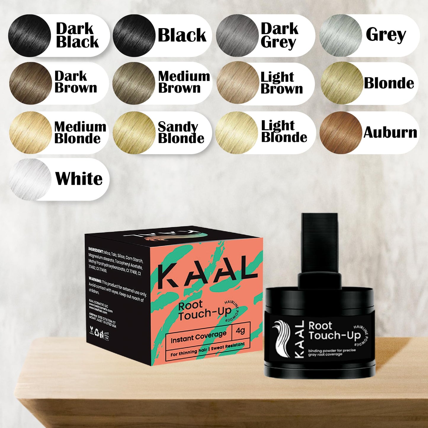 KAAL Hairline Powder Instantly Conceals Hair Loss, Root Touch Up Hair Powder, Hair Toppers for Women & Men, Eyebrows & Beard Line, Hair Fibers for Thinning Hair, Root Cover Up (Black)