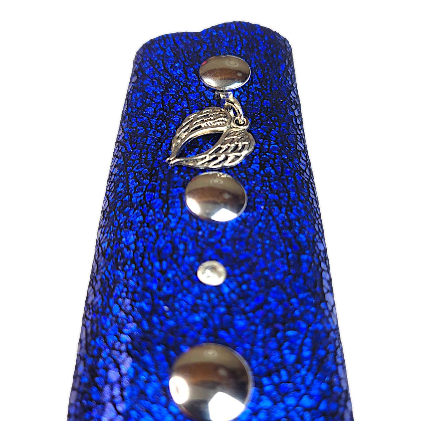 COBALT BLUE Glitter 6" inch Leather Hair Wrap | Motorcycle Helmet Ponytail Sleeve Hair Protector & Frizz Saver | Lady Rider Biker Gear Hair Tie Accessory w/Fringe Crystals Made in USA (6 inch)