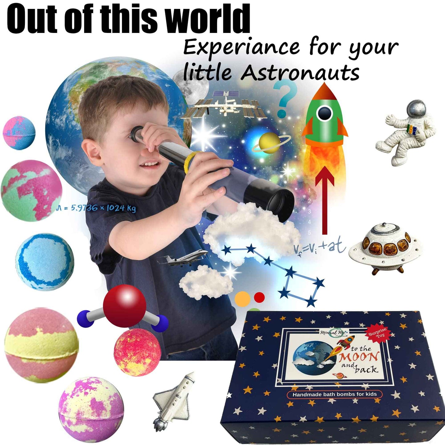 Galaxy Bath Bombs for Kids with Surprise Inside - Organic Bubble Bath Bombs with Educational Outer Space Planet Toys. Gentle, Natural & Kids Friendly - Stocking Stuffers Christmas Gifts for Toddlers