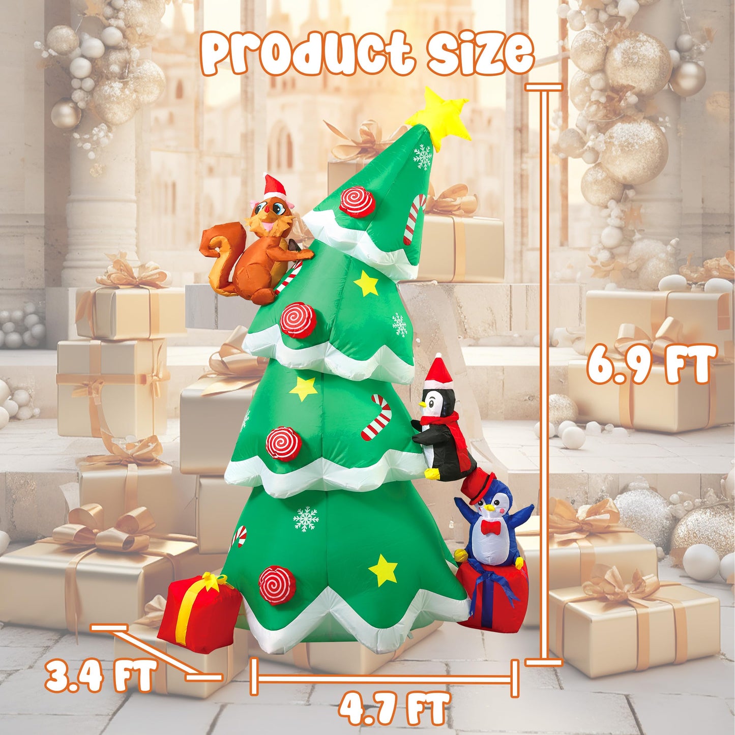 7FT Inflatable Christmas Tree Outdoor Decorations, Blow Up Christmas Tree with Penguins, Xmas Yard Decor with Built-in LED Lights for Indoor, Garden, Lawn, Holiday, Party