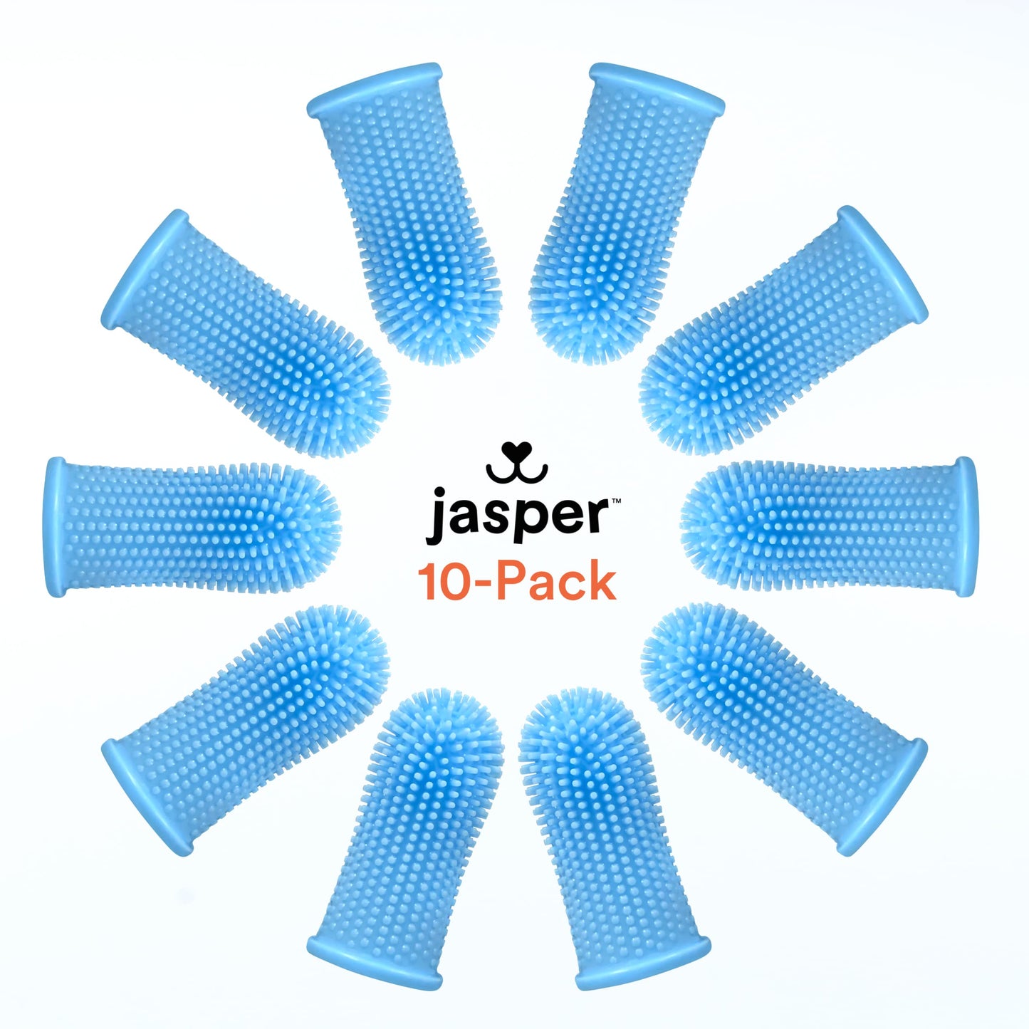 Jasper Dog Toothbrush, 360º Dog Tooth Brushing Kit, Cat Toothbrush, Dog Teeth Cleaning, Dog Finger Toothbrush, Dog Tooth Brush for Small & Large Pets, Dog Toothpaste Not Included, 10-Pack Blue