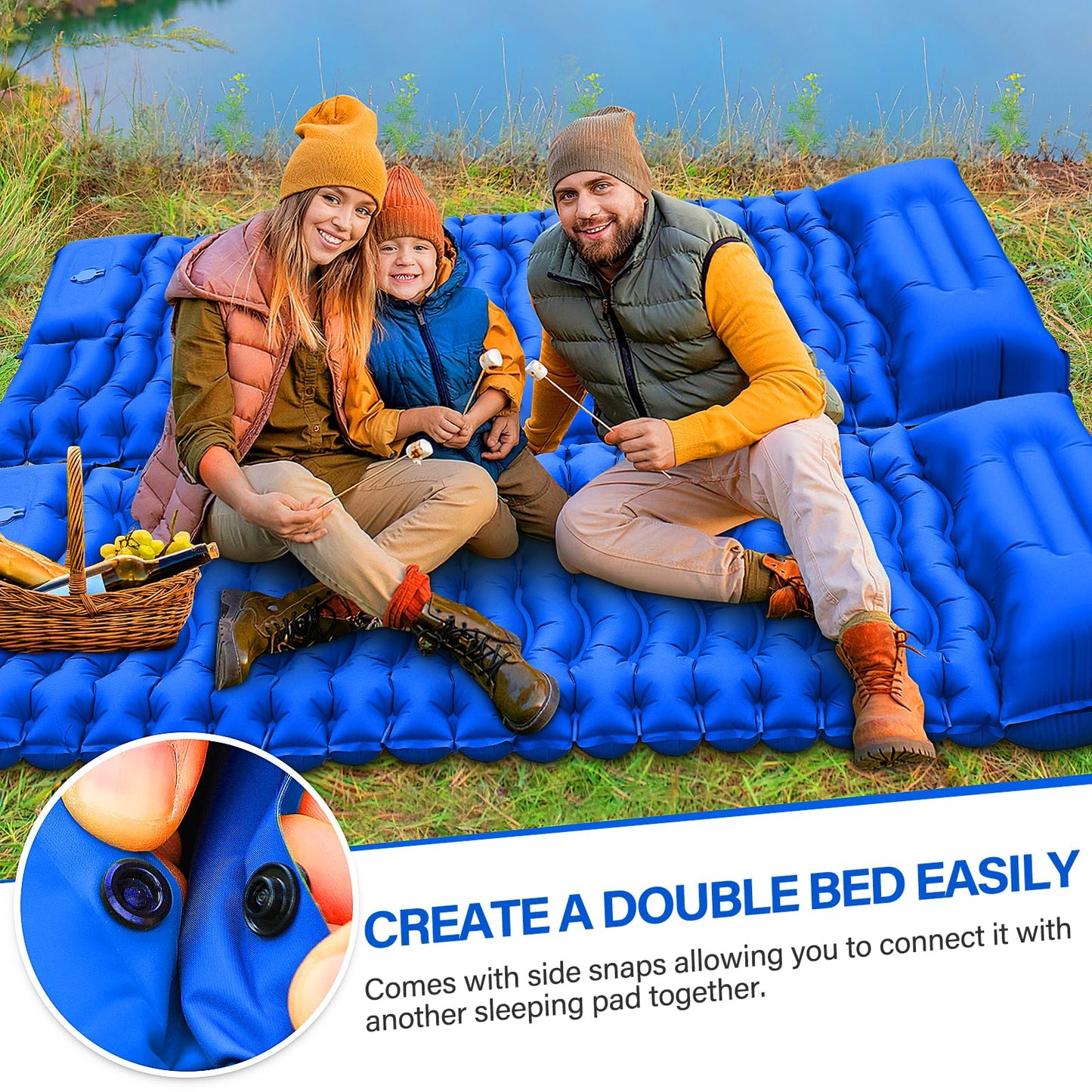 Camping Sleeping Pad, Ultralight Camping Pad with Pillow Built-in Foot Pump Inflatable Sleeping Mat Compact for Camping Backpacking Hiking Traveling - Blue