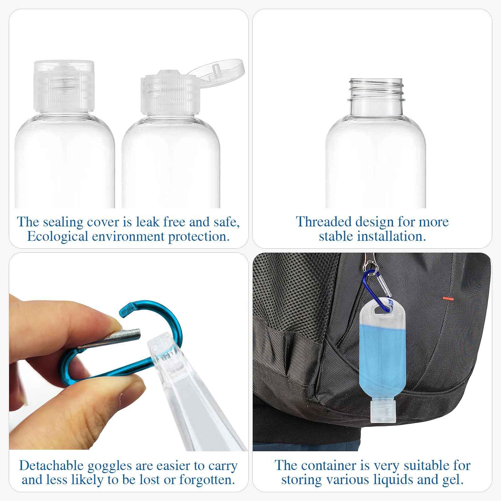 USSDVVCQ 30 Pcs Hand Sanitizer Keychain,1.7oz Refillable Travel Refillable Travel Bottles Containers,Portable Liquid Squeeze Containers for Toiletries(Bottle + Lid + Hook)