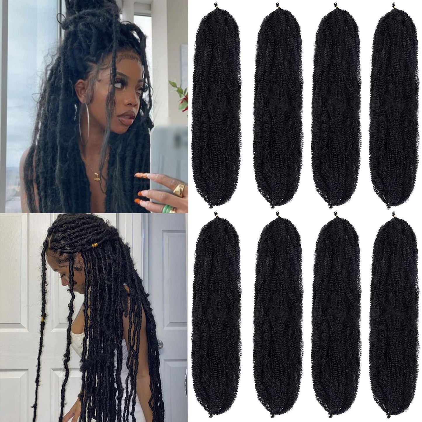 Springy Afro Twist Hair 8 Packs Marley Twist Braiding Hair Pre Separated Spring Twist Hair for Faux Locs Crochet Hair Kinky Twist for Braiding Synthetic Hair Extensions (1b#, 30inch(Pack of 8)