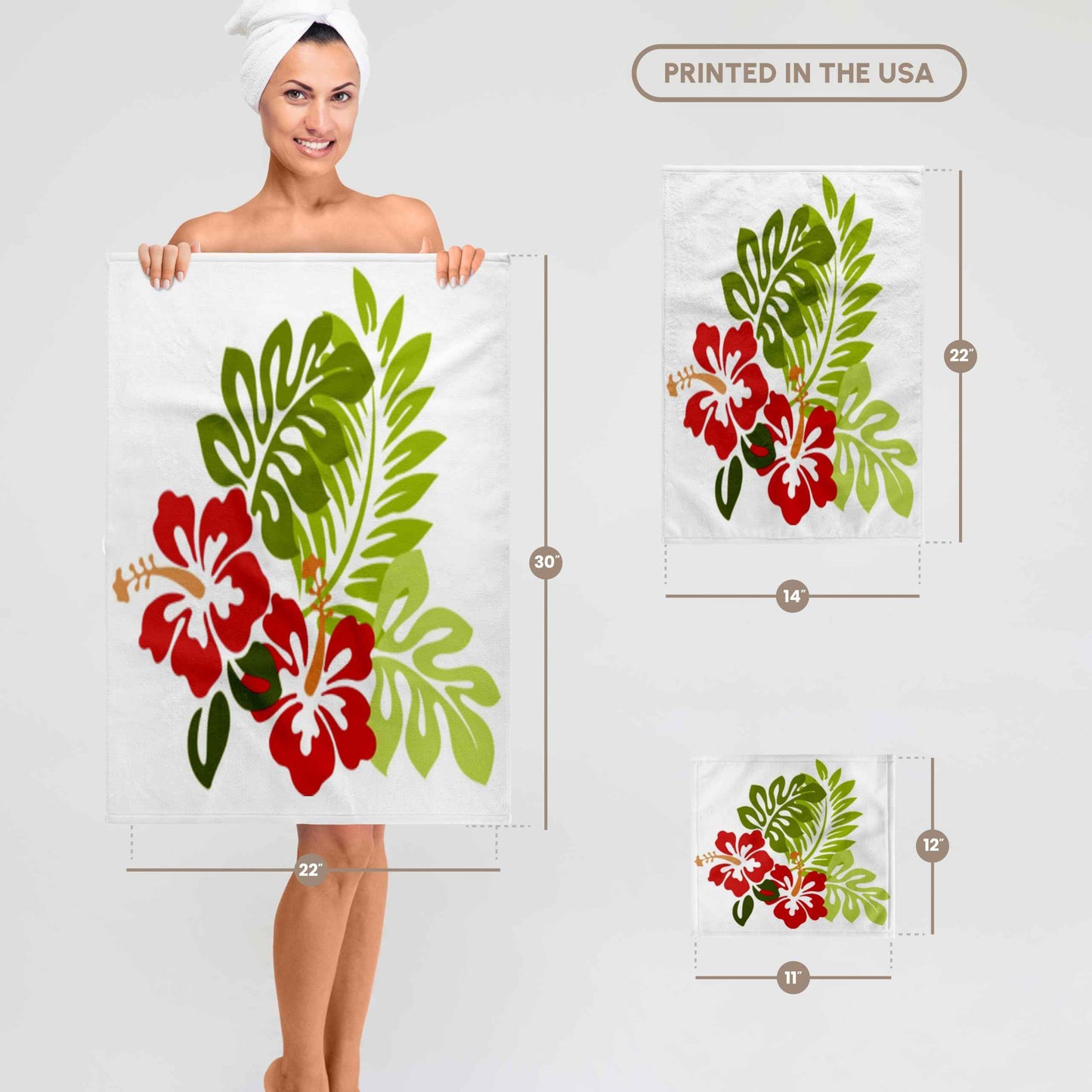 3D Rose Hawaiian Hibiscus n Leaves Print TWL_41559_1 Towel, 15" x 22"