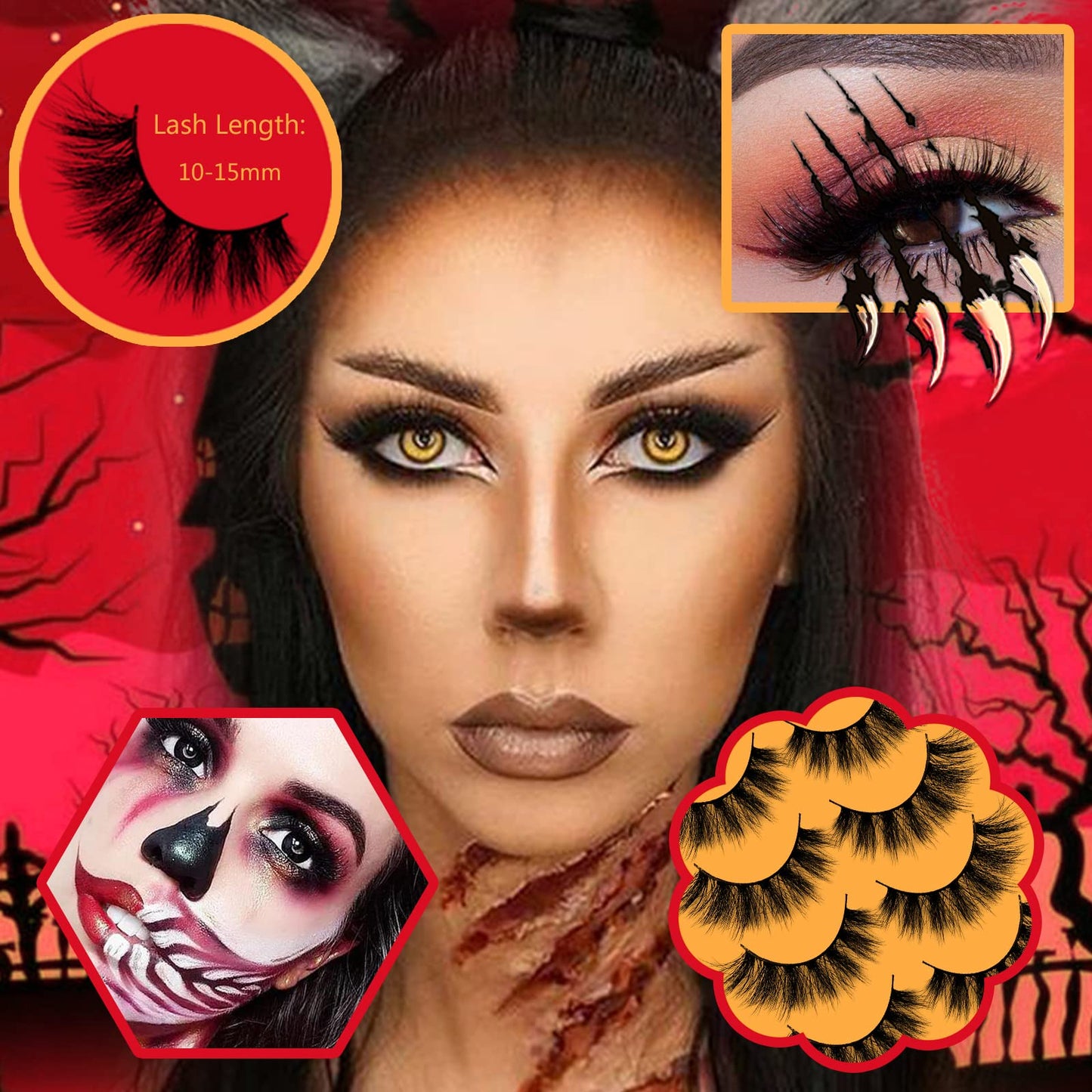 BlueSmurfs 5 Pairs Lashes 3D False Eyelashes Fluffy - Halloween Day Faux Mink Fox Eye Lashes Volume Lashes - Thick Fake Lashes Wolf Eyes