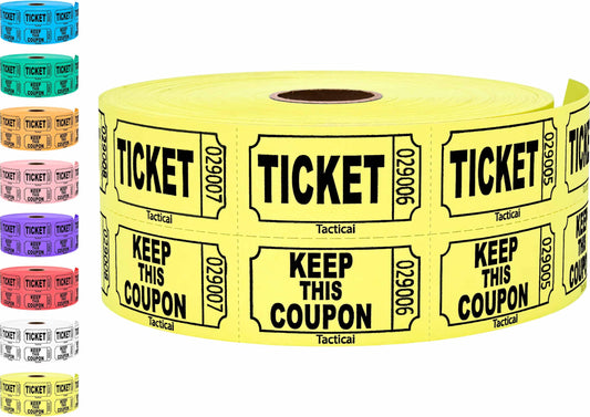 1000 Tacticai Raffle Tickets, Yellow (8 Color Selection), Double Roll, Ticket for Events, Entry, Class Reward, Fundraiser & Prizes