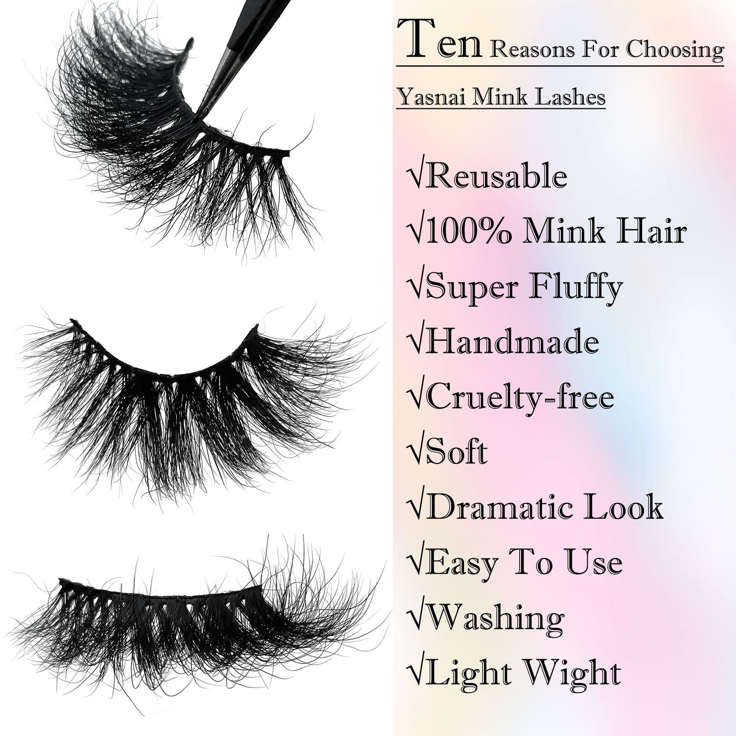 Russian Curl Mink Lashes 25mm Lashes Fluffy Yasnai Eyelashes, Real Mink Lashes 3 Pairs Pack 9D Dramatic Long 25 mml EyeLashes