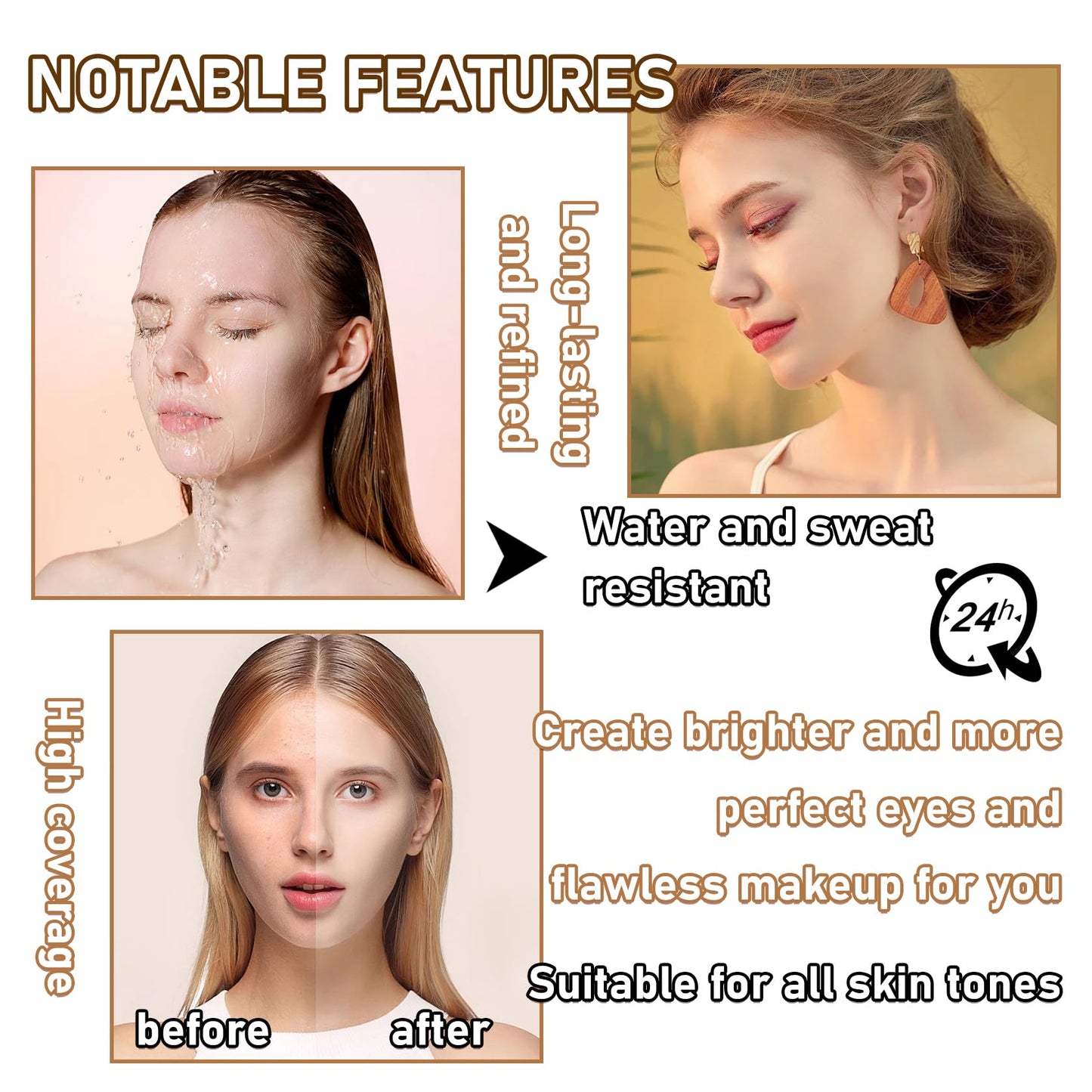 WLGLinGui Moisturizing BB Cream with SPF 50+ PA++++，Long Lasting Concealer CC Cream，Full Coverage Liquid Foundation Makeup,Hydrating Liquid Cream Under Eye Concealer（Ivory）