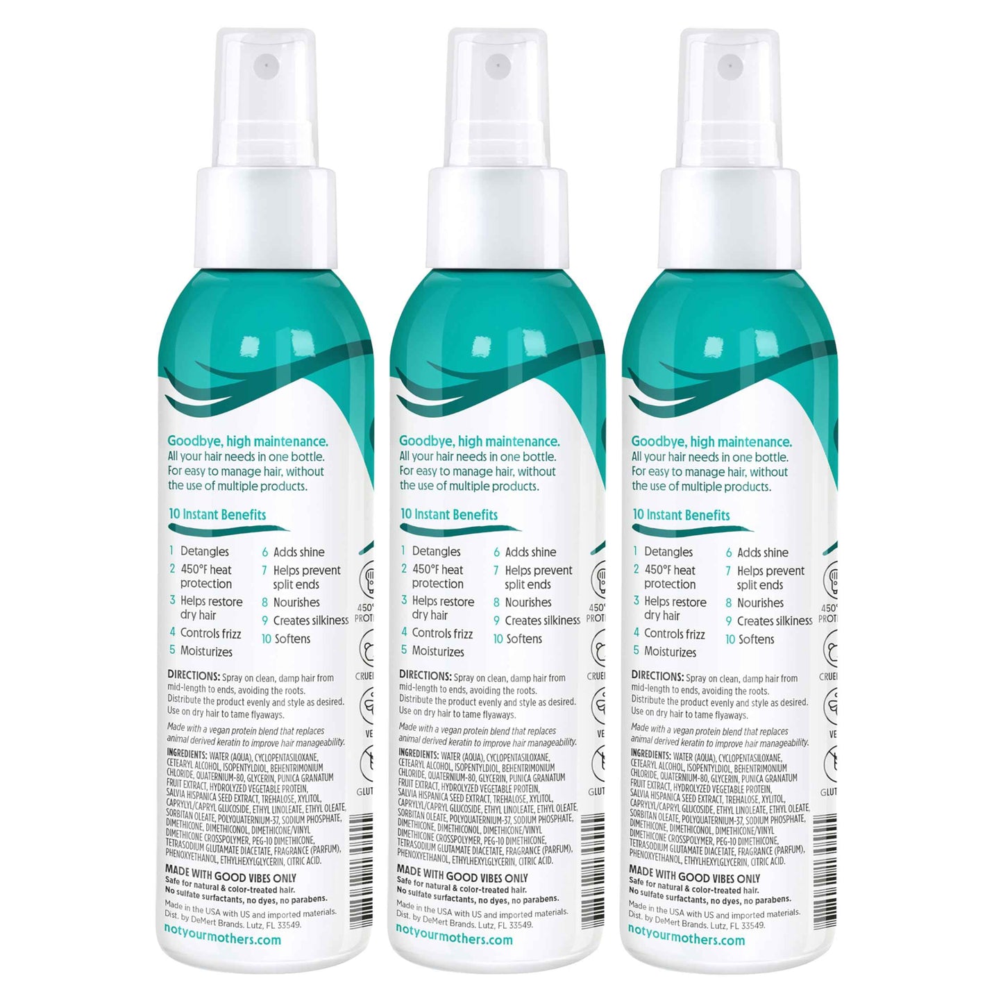 Not Your Mother's All Eyes On Me 10-in-1 Hair Perfector (3-Pack) - 6 fl oz - Heat Protectant for Hair - Moisturizing Detangler Spray and Frizz Control