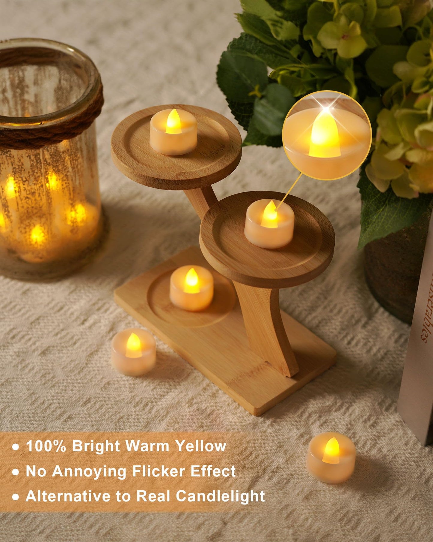 BEICHI Flameless Candles, 100Pack Battery Operated Candles, LED Tea Lights Candles Battery Operated, Flickering Fake Candles for Wedding Halloween Christmas Diwali- Warm Yellow