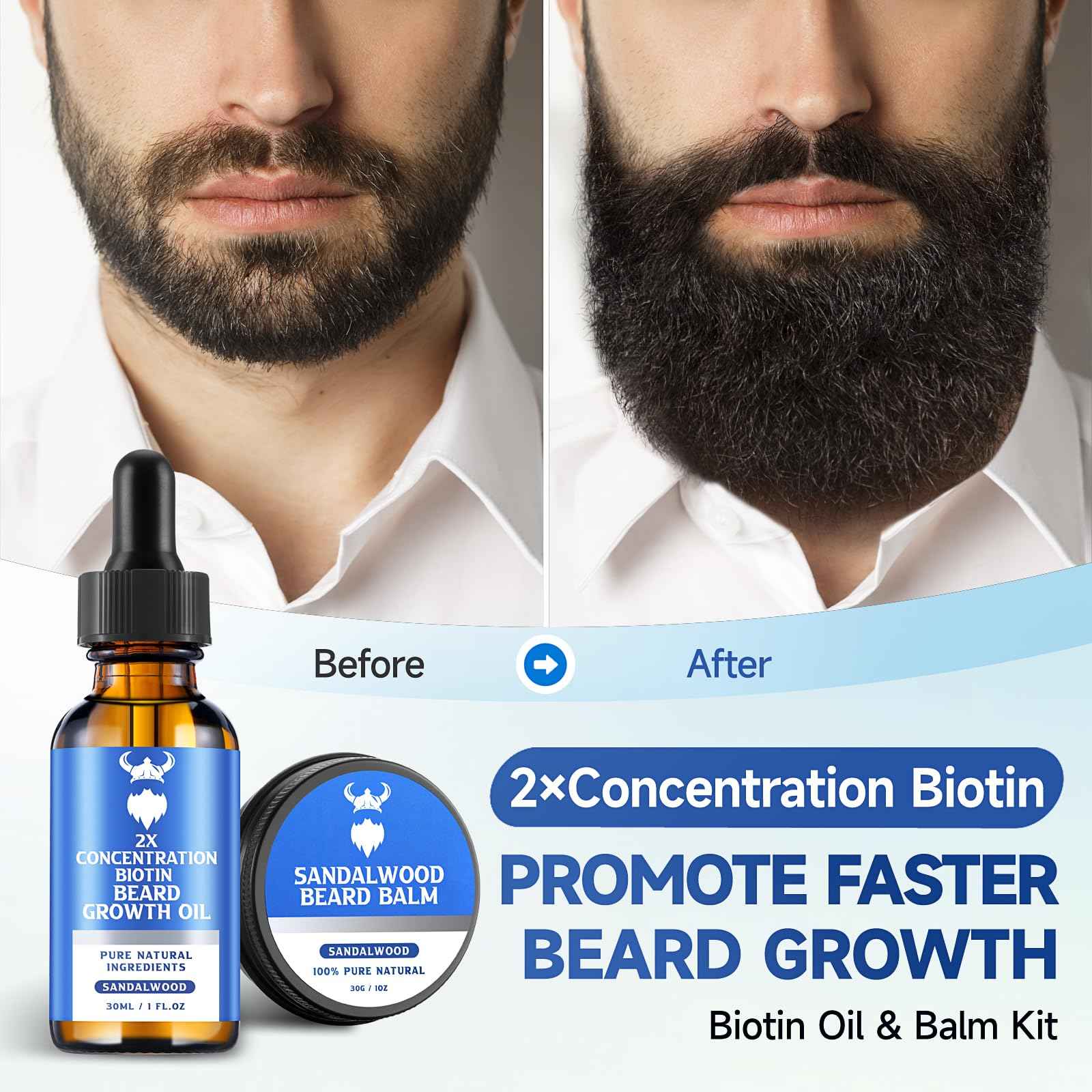 MistySprite Sandalwood Beard Growth Oil with 2X Concentration Biotin for Men and Cedarwood Beard Growth Oil with 2X Concentration Biotin for Men，Natural Ingredients & Thickens Facial Hair Growth