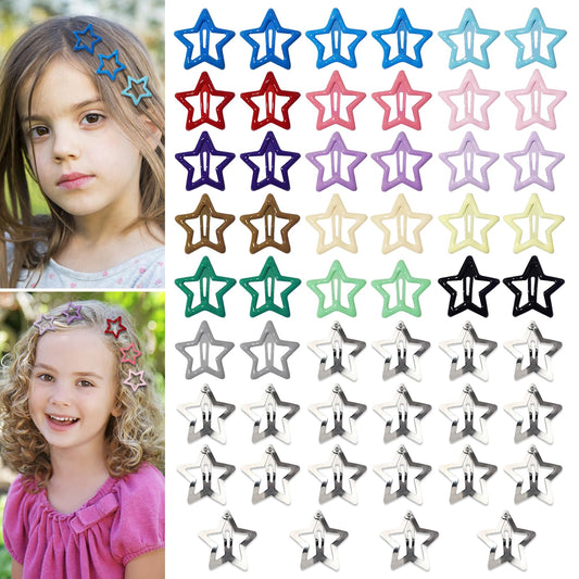 52PCS Star Hair Clips for Girls, CYHYII Star Snap Hair Clips Non-slip Hair Barrettes Silver Metal Colorful Cute Hairpins Hair Accessories for Women Kids Teens