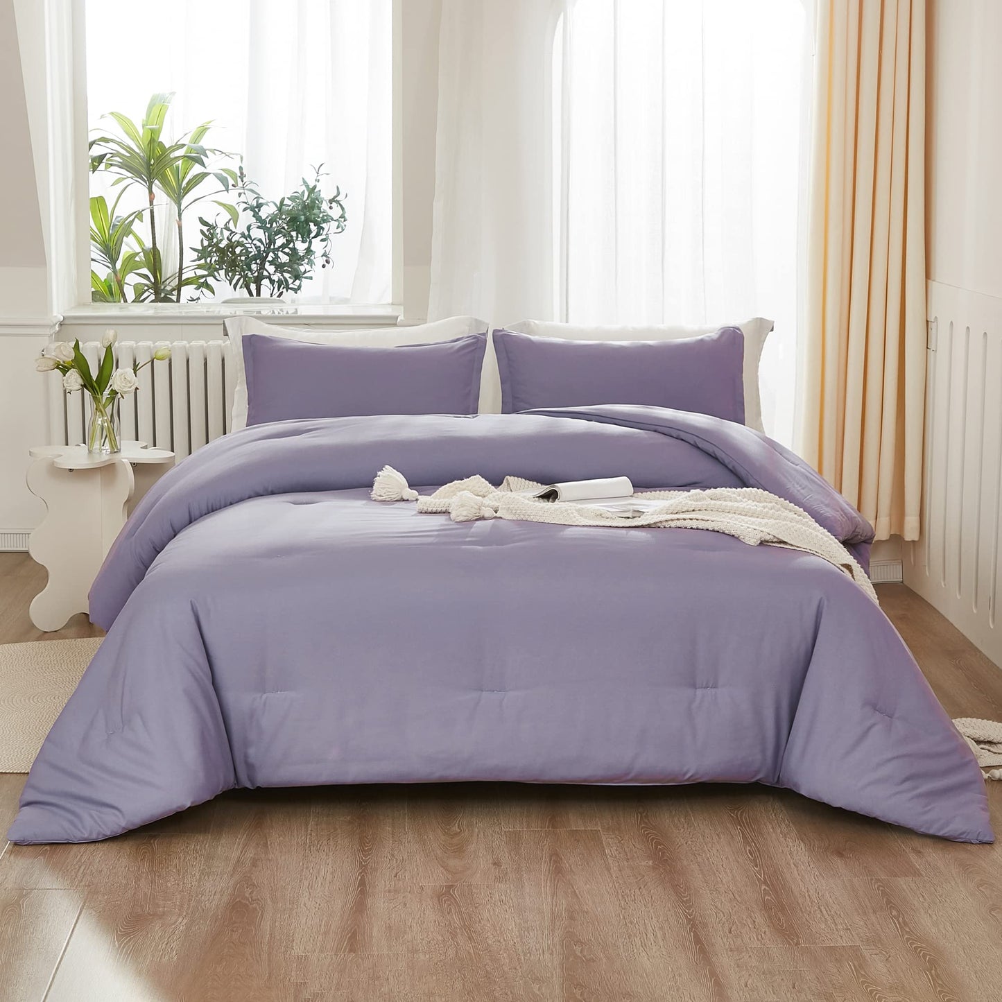 Litanika Grayish Purple Comforter Set Twin/Twin XL Size, 2 Pieces Lightweight Solid Bedding Comforter Set, All Season Fluffy Bed Set (66x90In Comforter & 1 Pillowcase)