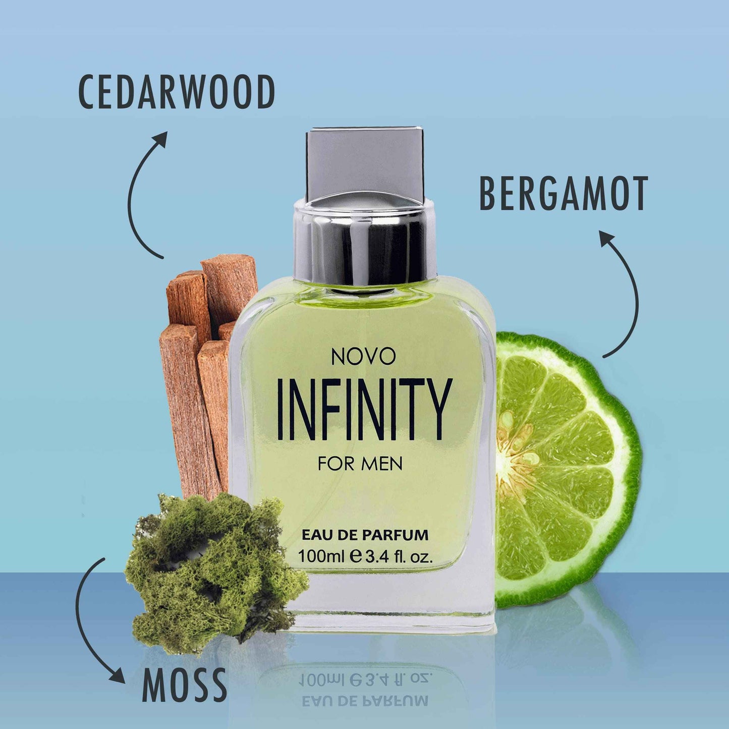 NovoGlow Novo Infinity for Men- 3.4 Fluid Ounce Eau De Parfum Spray for Men - Refreshing Citrusy & Floral Top Notes Smell Fresh All Day Long Lovely Gift Occasions
