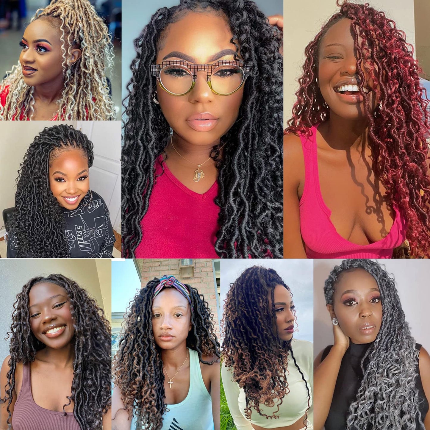 Goddess Locs Crochet Hair 14 Inch 7 Packs Ombre Grey Boho Faux Locs Crochet Hair for Black Women Pre Looped Crochet Locs with Curly Ends (1B/Gray)