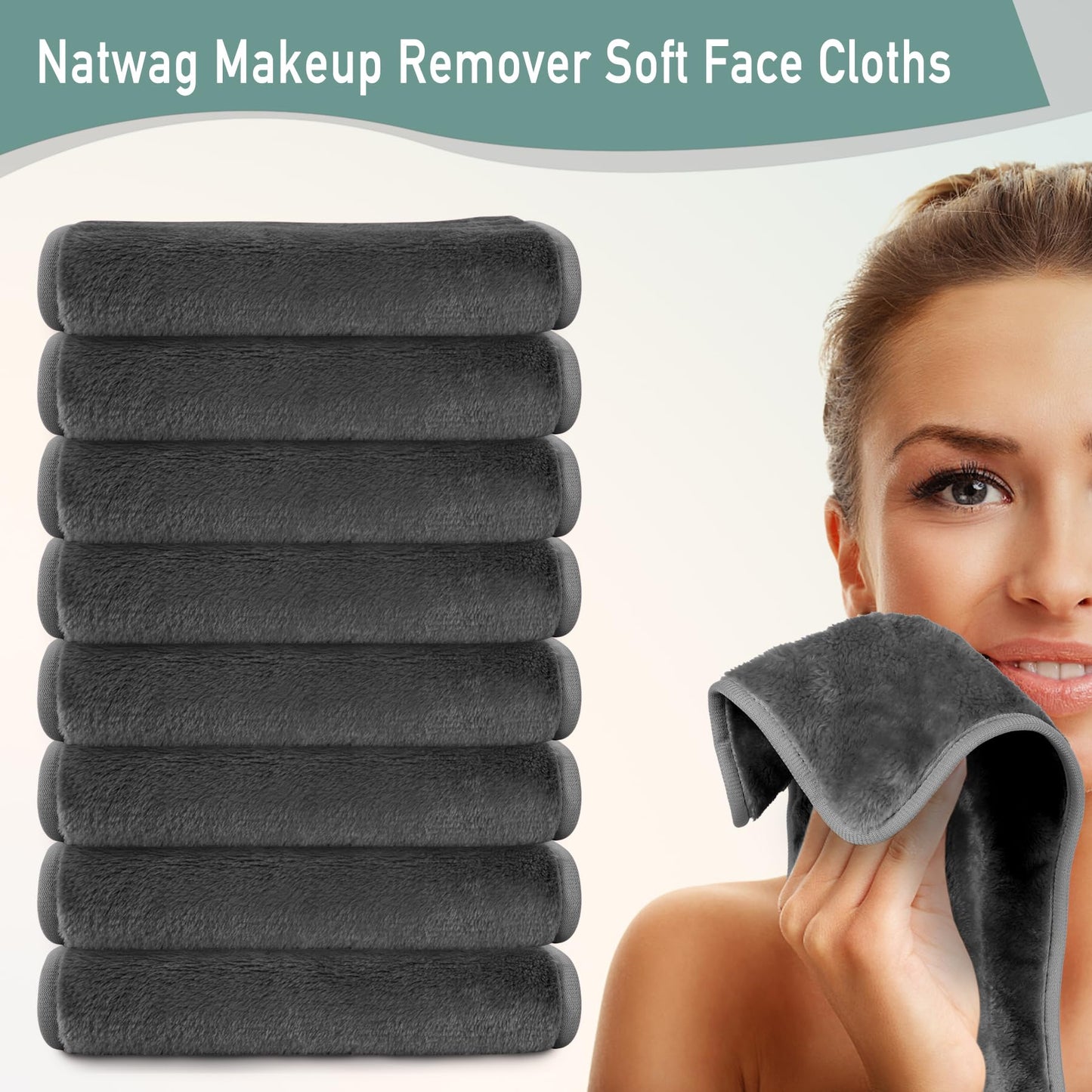 Makeup Remover Cloth, 13" x 7" Makeup Remover Towels Soft Face Towel for Drying Face, Makeup Remover Pads Grey Microfiber Washcloth