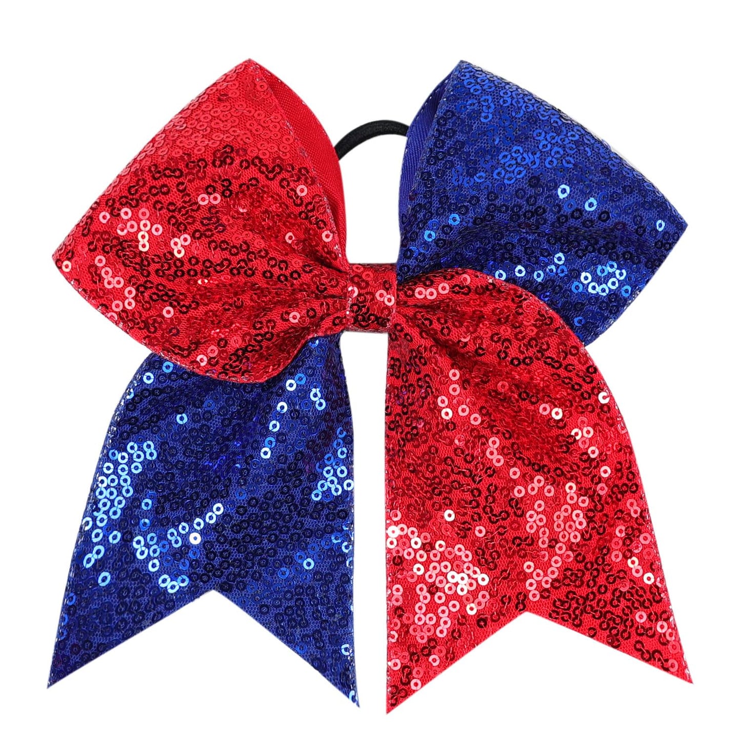 JustMyDress Girls Cheer Bow Ponytail Holder Big Hair Bow Tie with Glitter Sequins Bowknot JB80 (B3-Blue Red)