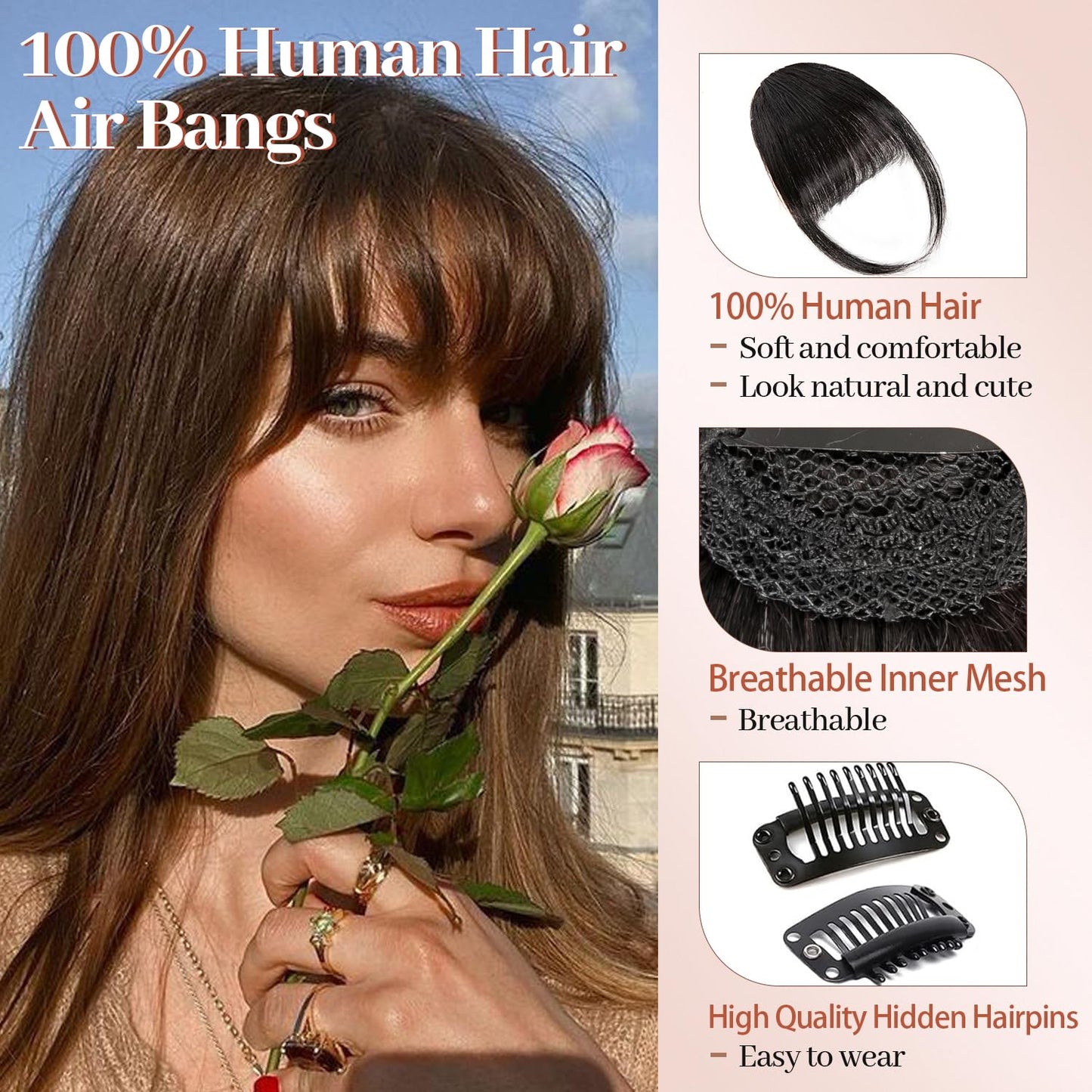 ZGYAIR Clip in Bangs 100% Human Hair Wispy Bangs Natural Black Air Bangs Fringe with Temples Clip in Hair Extensions Curved Bangs Hairpieces for Women Daily