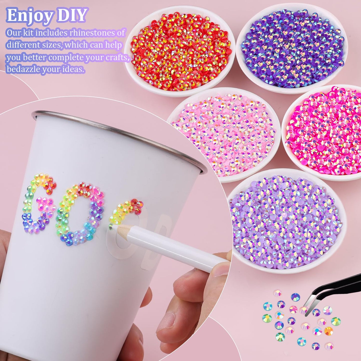 9000Pcs Resin Jelly Rhinestones for Crafting, Mixed-Color 4mm Flatback Gems, Bedazzling Crystal with 3Pcs 10ml B7000 Jewelry Glue for DIY Crafts Clothing Tumblers Shoes Nail Art