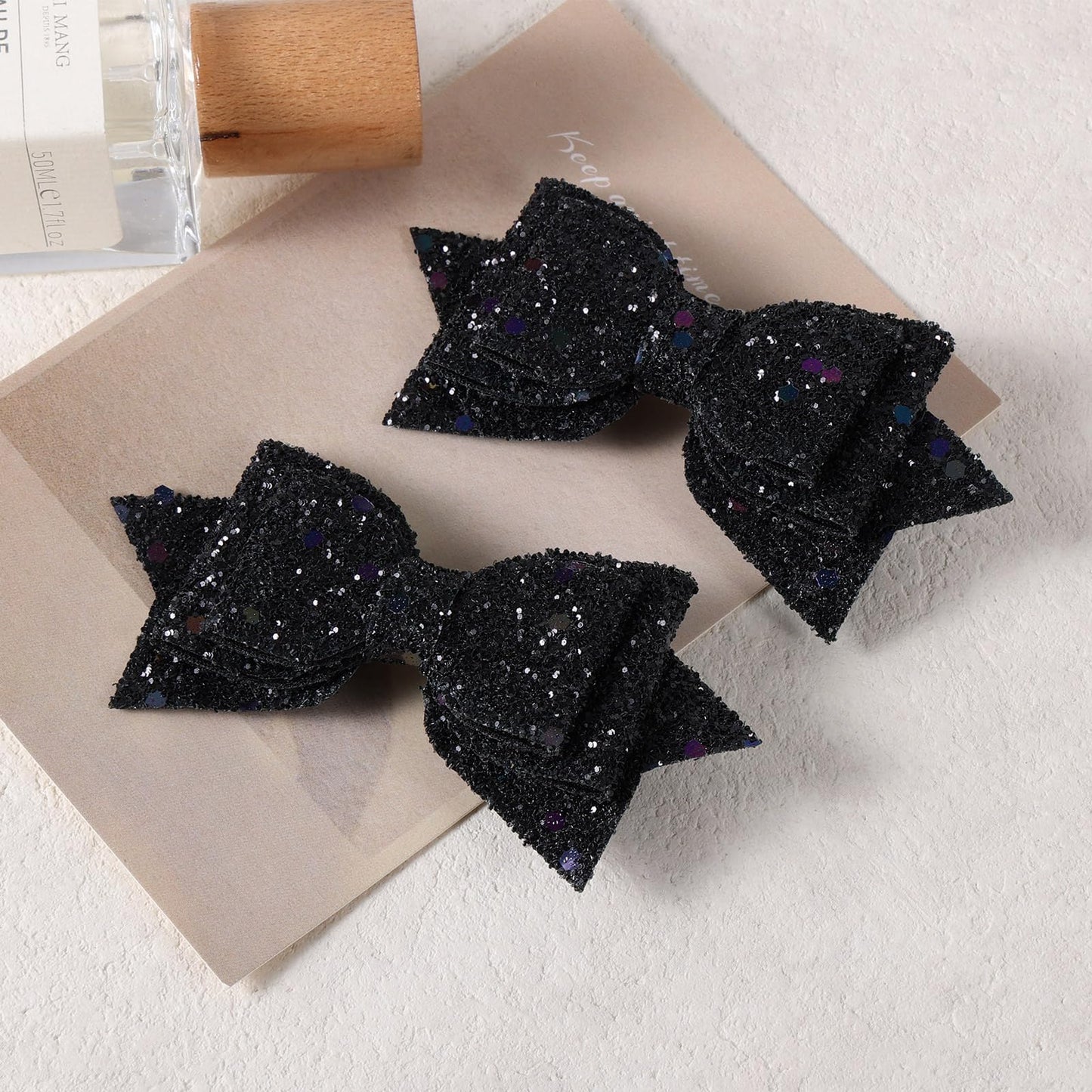 4 In Glitter Hair Bows Clips Sparkly Cheer Bow-knot Alligator Barrettes Hairpins for Girls,Teens,Toddlers, Kids, Children,Handmade Hair Decoration Accessory in Paris Black White