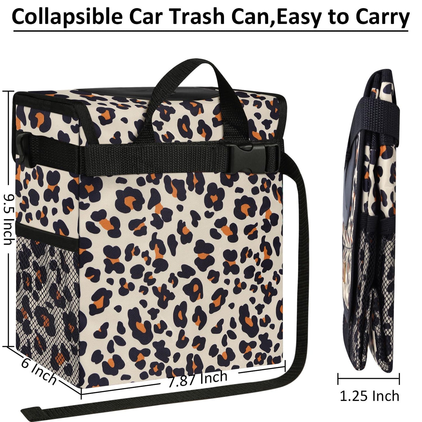 ELONGRIVER Car Trash Can Bin for Car Back Seat Leak Proof, Cute Car Trash Bag Hanging, Vehicle Trash Can for SUV Truck Van, Automotive Car Garbage Cans Front Seat Leopard Print