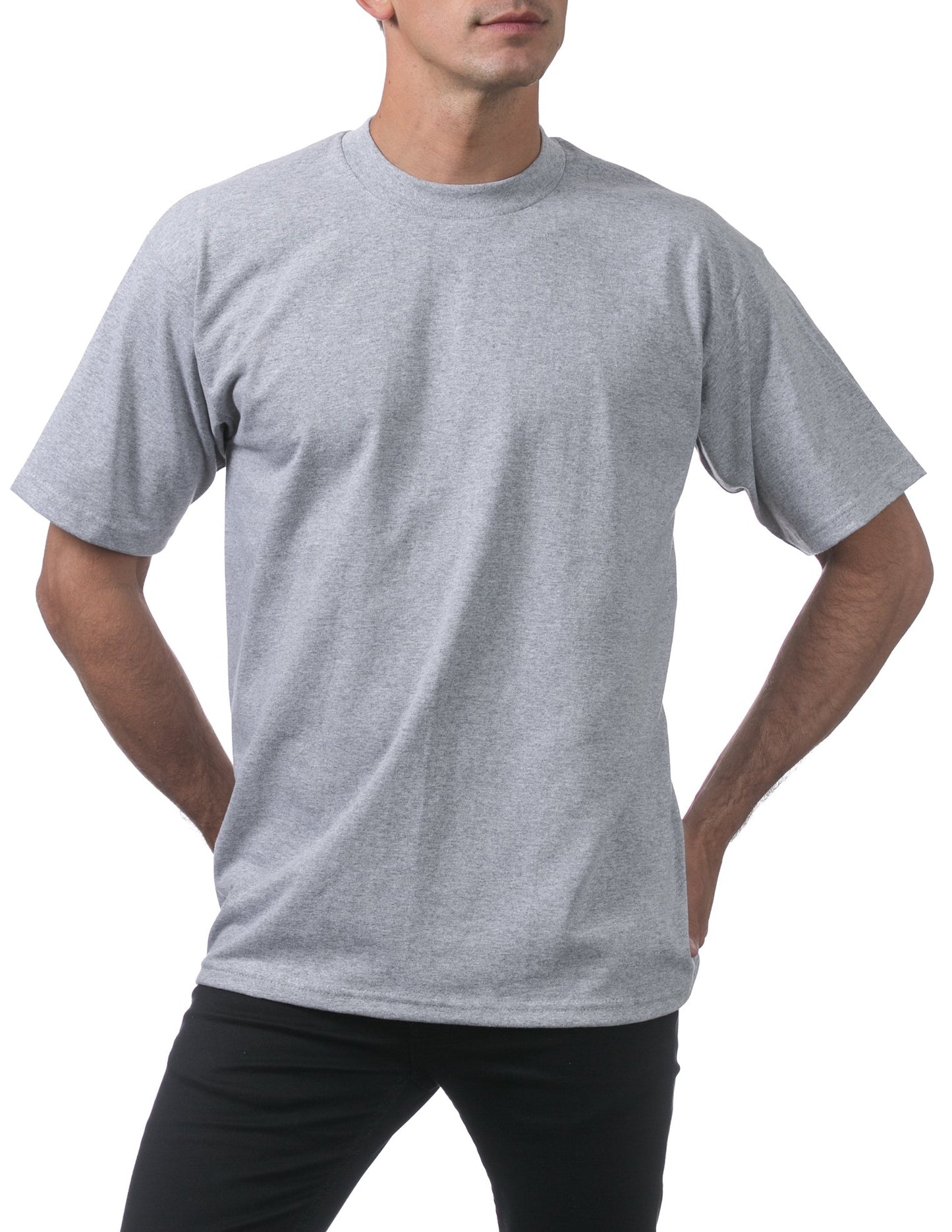 Pro Club Men's 3-Pack Heavyweight Cotton Short Sleeve Crew Neck T-Shirt, Heather Gray, Medium