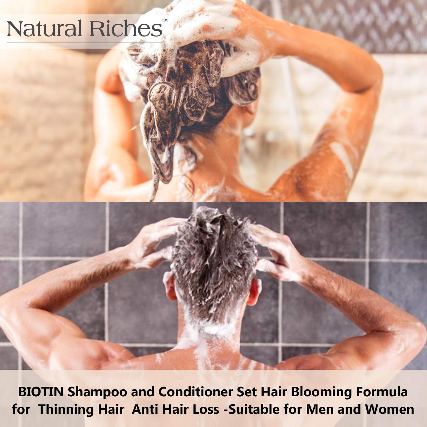 Natural Riches Biotin Shampoo and Conditioner Set W/Ginger Turmeric Extract & Keratin for Hair follicle Hair Loss and Thinning Hair gives Fuller Thicker Hair Sulfate free 2X16 fl oz.